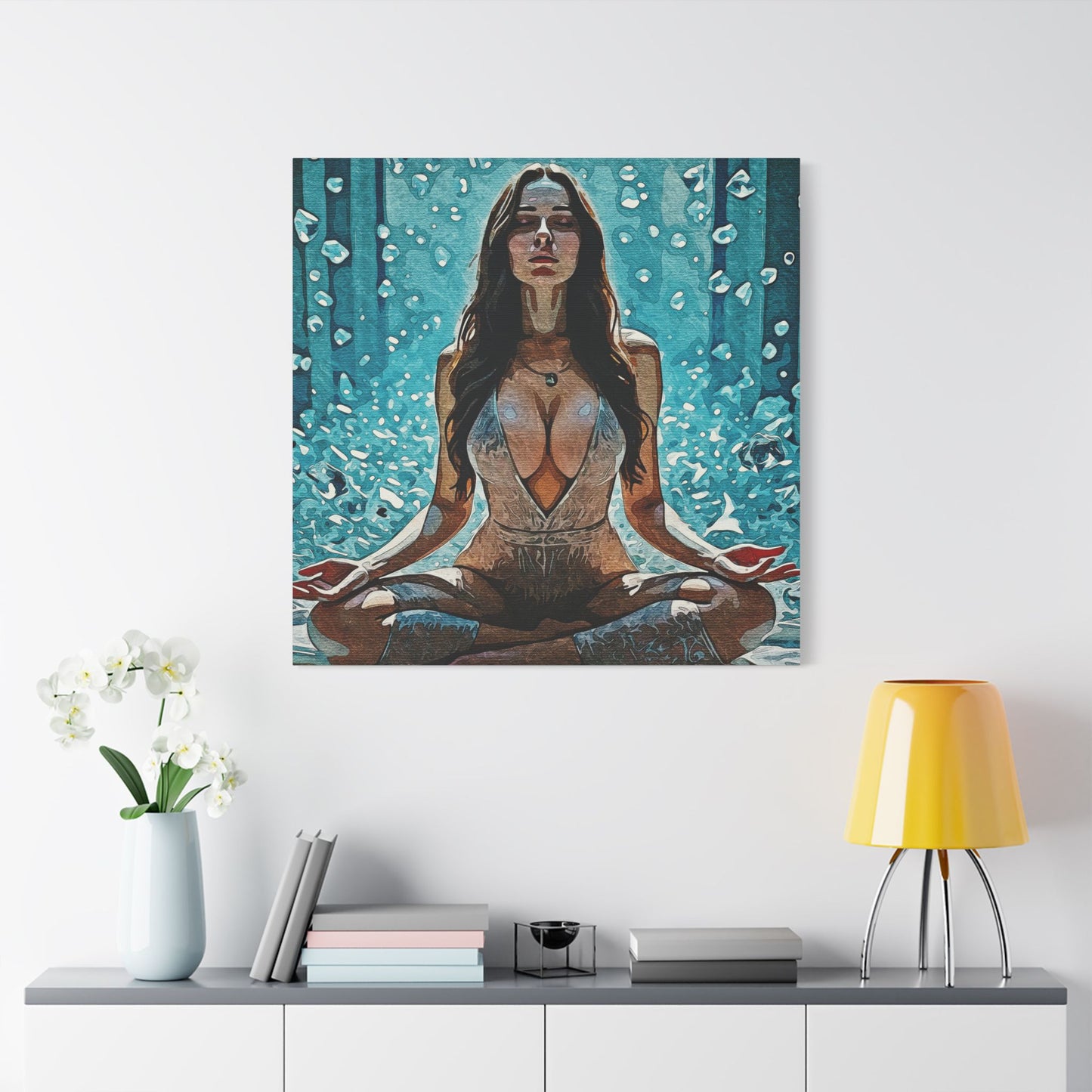 Crystal Mind – Meditative Stillness in Surreal Blue - Meditation Wall Art Canvas, Tranquil Home Decor, Mindfulness Gift, Zen Artwork, Spiritual Art for Yoga Lovers