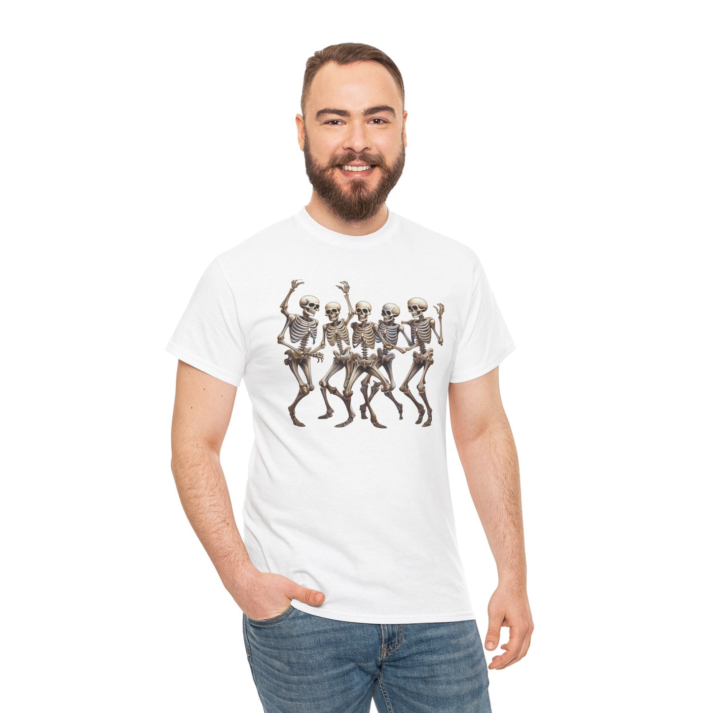 "Celebrate Life with Dancing Skeletons – Bold Apparel & Mugs that Spark Joy" - Unisex Heavy Cotton Tee with Dancing Skeletons, Halloween Shirt, Casual Tee, Party Apparel, Fun Graphic T-Shirt