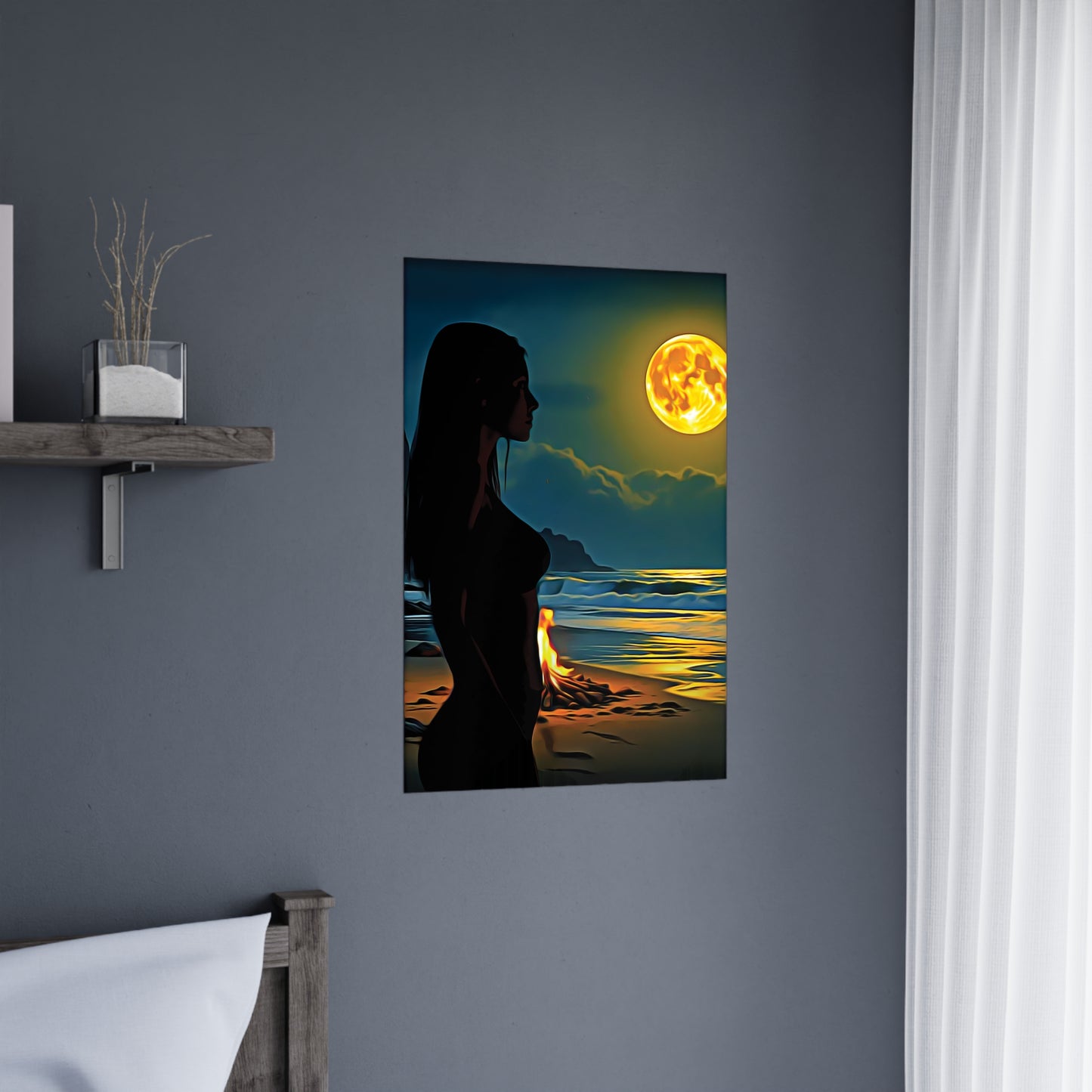 Moonfire Calm โ Where Ocean Light Meets Inner Glow ๐๐ฅ - Ocean Sunset Matte Poster, Beach Wall Art, Boho Decor, Moonlit Artwork, Nature Print, Home Aesthetic Decor