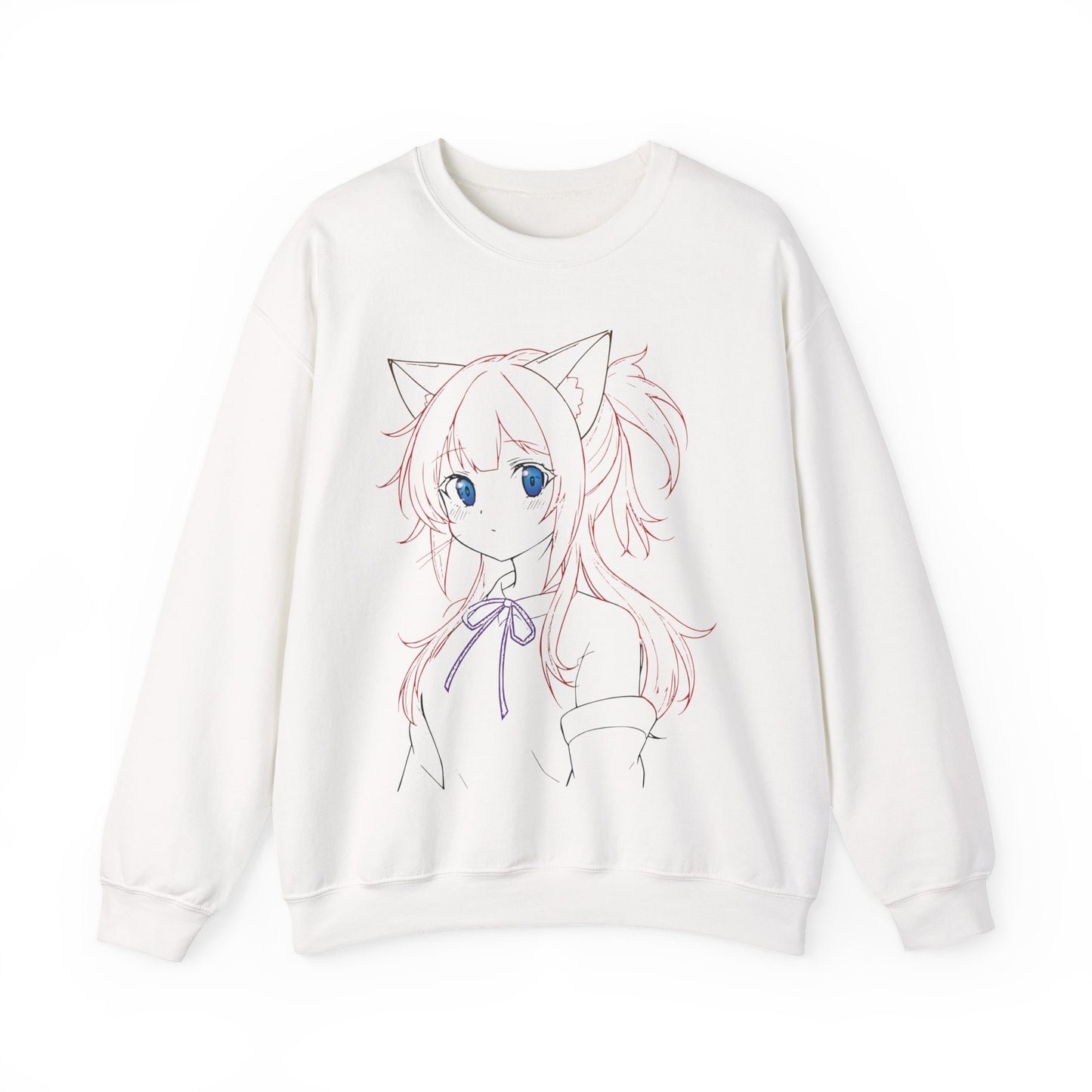 Cute Anime Cat Ears Sweatshirt, Cozy Crewneck for Anime Lovers, Perfect Gift for Birthdays, Casual Outfits, Winter Fashion, Everyday Wear