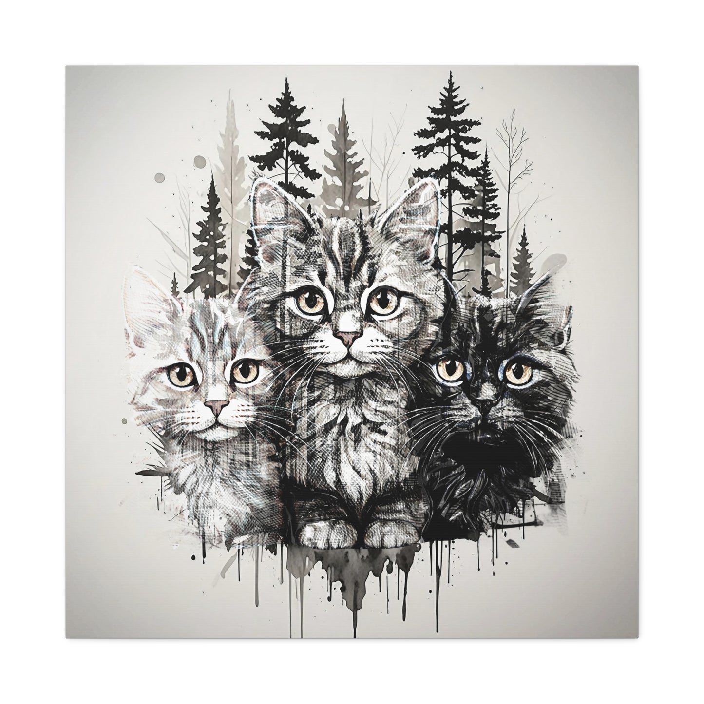Cat Portrait Canvas Art - Whimsical Feline Wall Decor for Cat Lovers