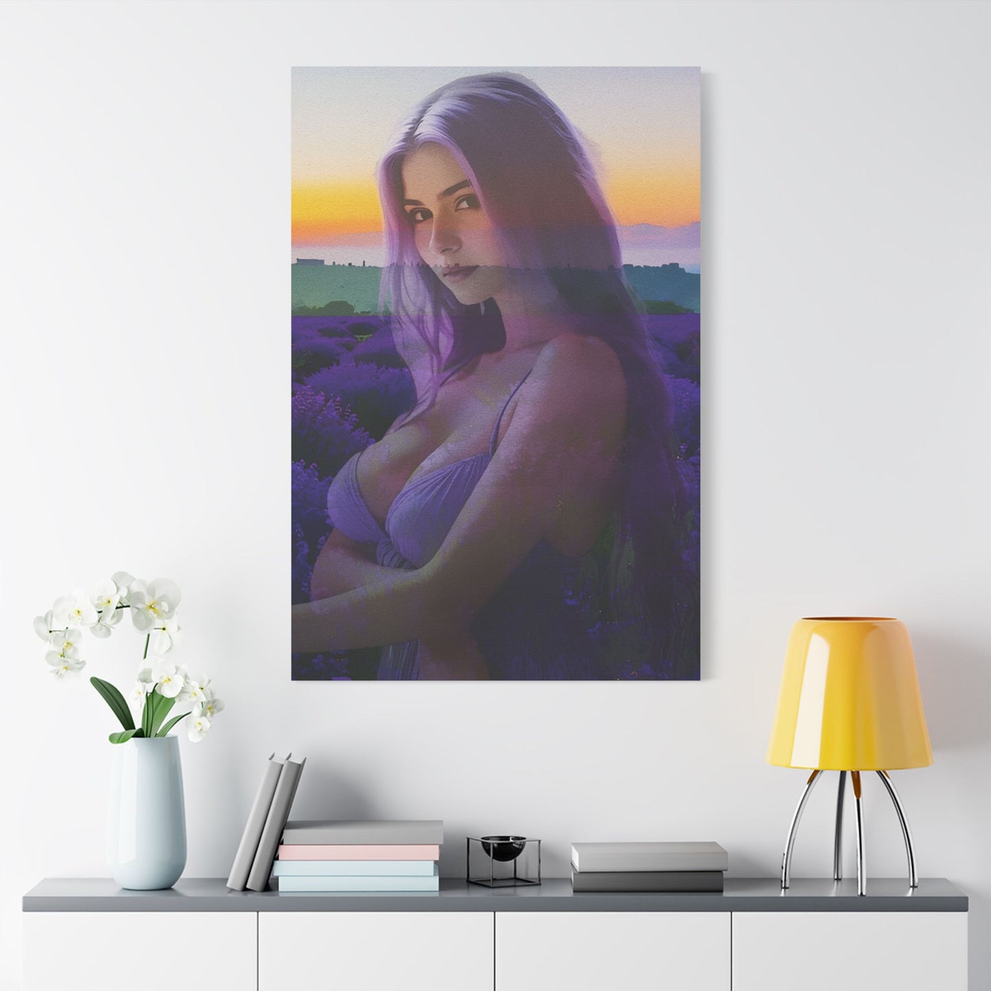 "Beautiful Lavender" – Dreamy Sunset Muse in Lavender Field Canvas Art