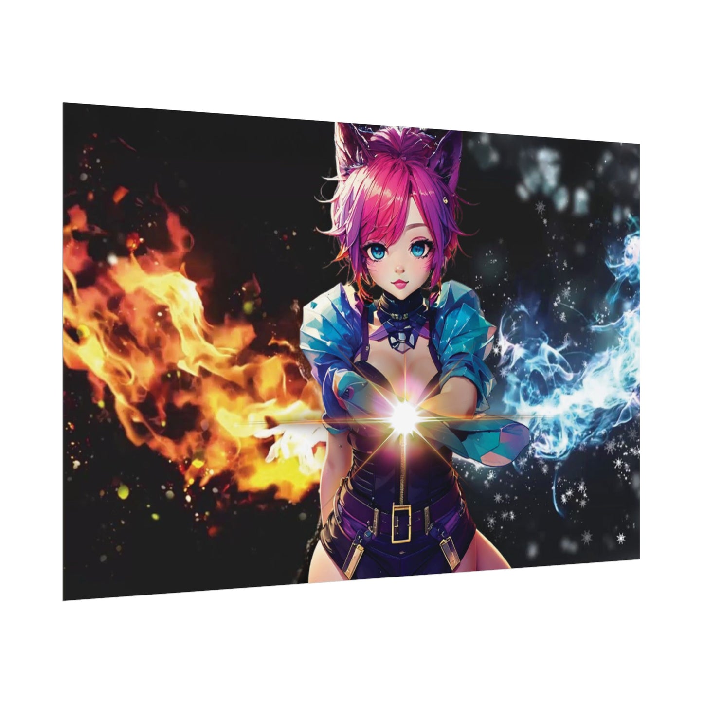 Canvas Print Elemental Balance: Flame & Frost Anime Fantasy Poster