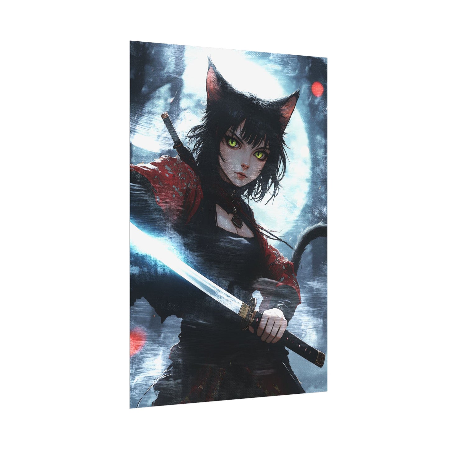 Cat Warrior Art Rolled Poster - Stylish Anime Decor for Home or Office