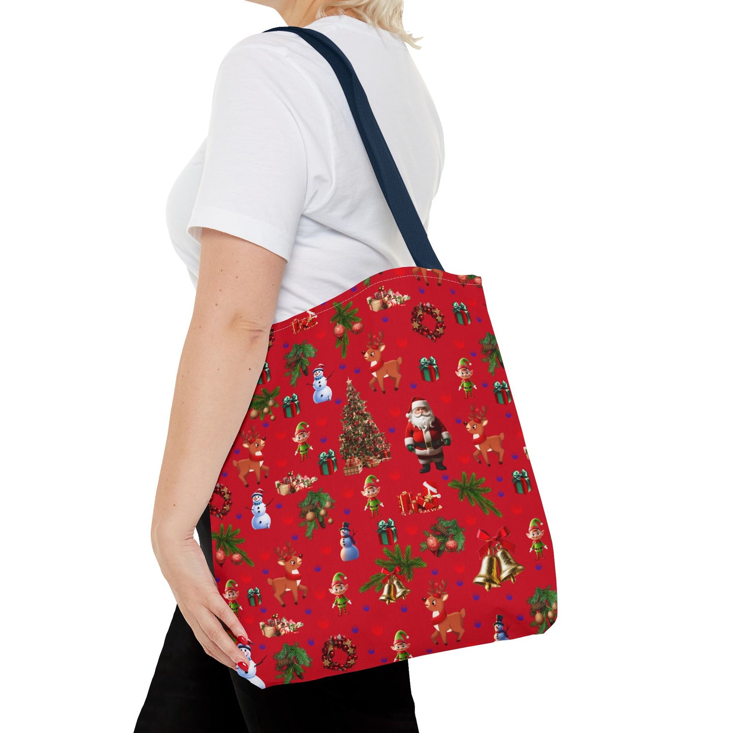 Festive Holiday Tote Bag - Santa, Snowman & Christmas Design