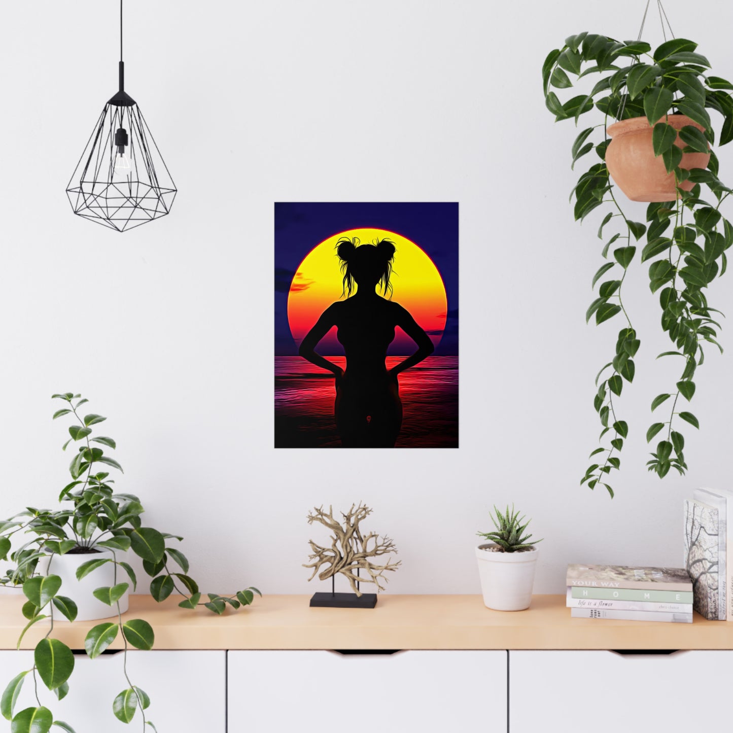 Solar Silhouette: Embrace Inner Strength in the Golden Sunset Glow - Sunset Silhouette Matte Poster, Art Print for Home Decor, Aesthetic Wall Art, Beach Vibe Decor, Gift for Art Lovers