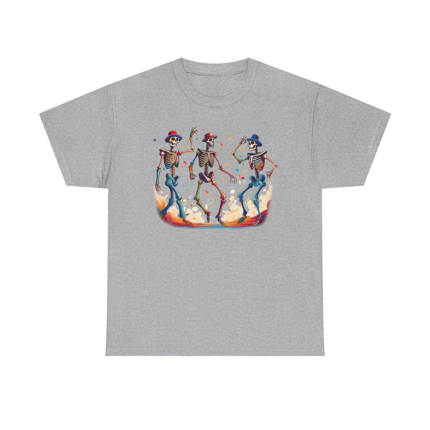 Dancing Skeletons Halloween Party - Spooky Fun Celebration Art - Festive Autumn Spirit Collection - Colorful Skeleton Dance Tee, Casual Halloween T-Shirt, Unique Gift for Parties, Unisex Graphic Shirt, Fun Everyday Wear