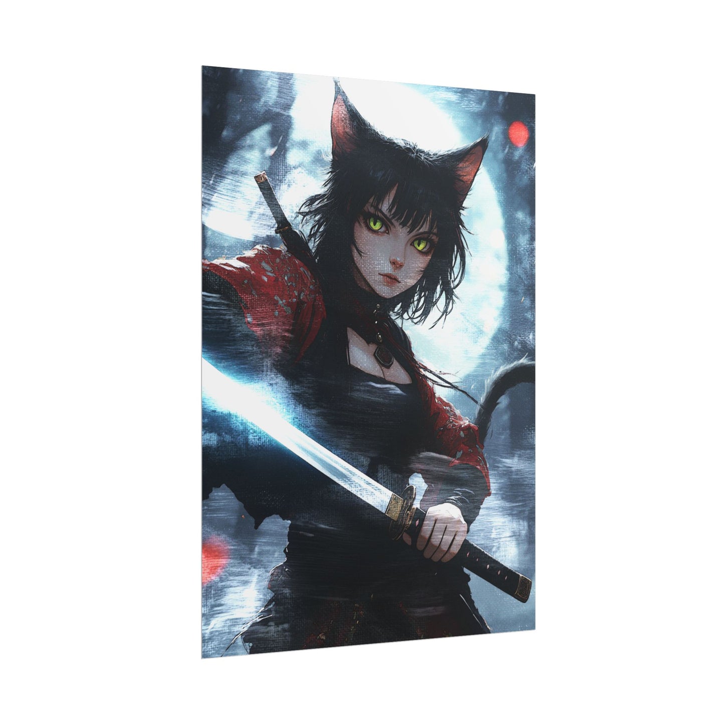 Cat Warrior Art Rolled Poster - Stylish Anime Decor for Home or Office