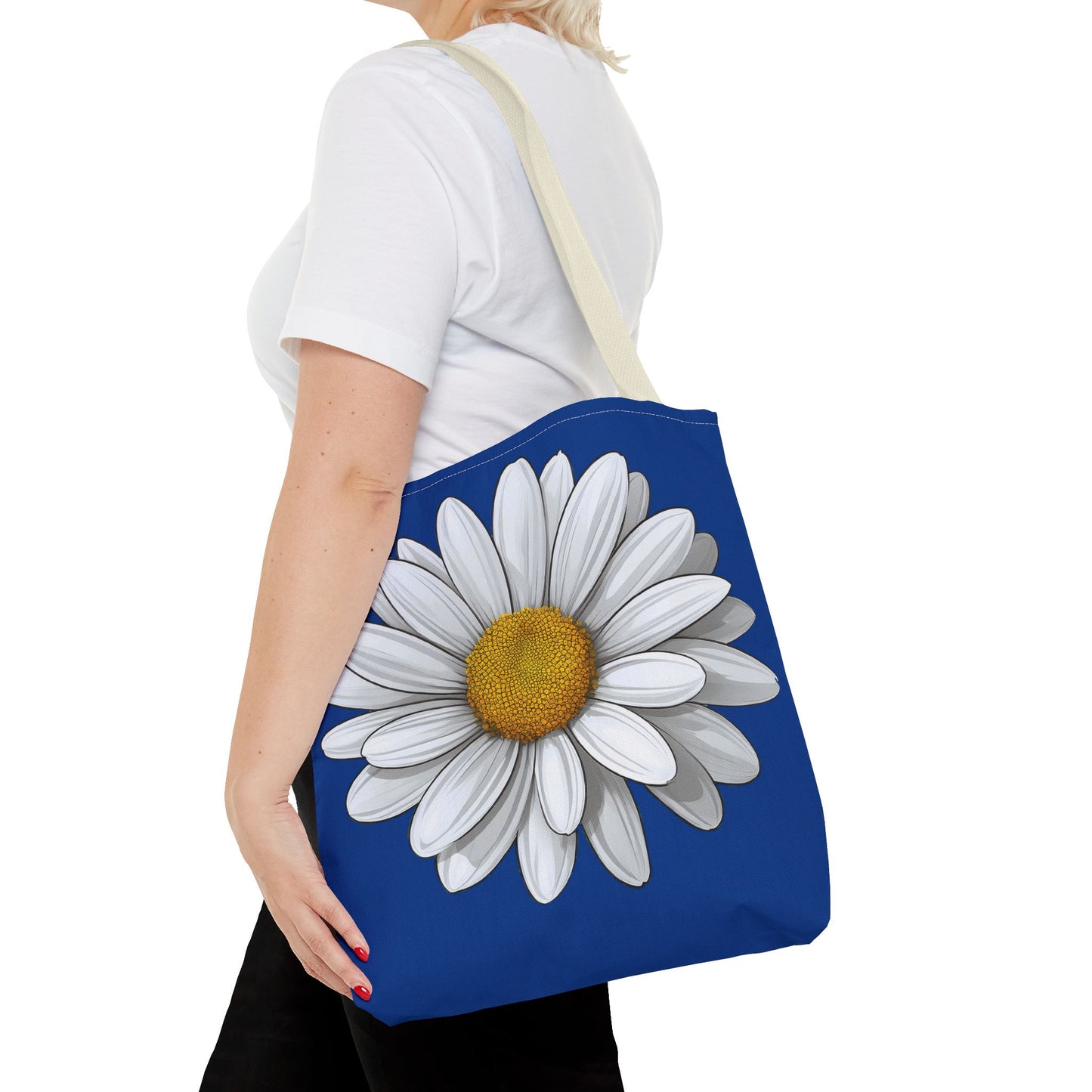 Daisy Tote Bag - White Floral Design Summer Fashion Accessory
