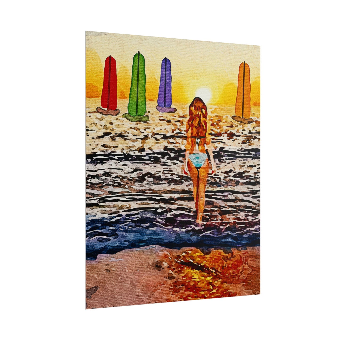 "Chasing Horizons: A Sunset Journey of Hope and Serenity Beyond the Waves" - Beach-Themed Rolled Posters, Decorative Wall Art, Summer Decor, Coastal Vibe, Surfing Gift, Ocean Sunset Print