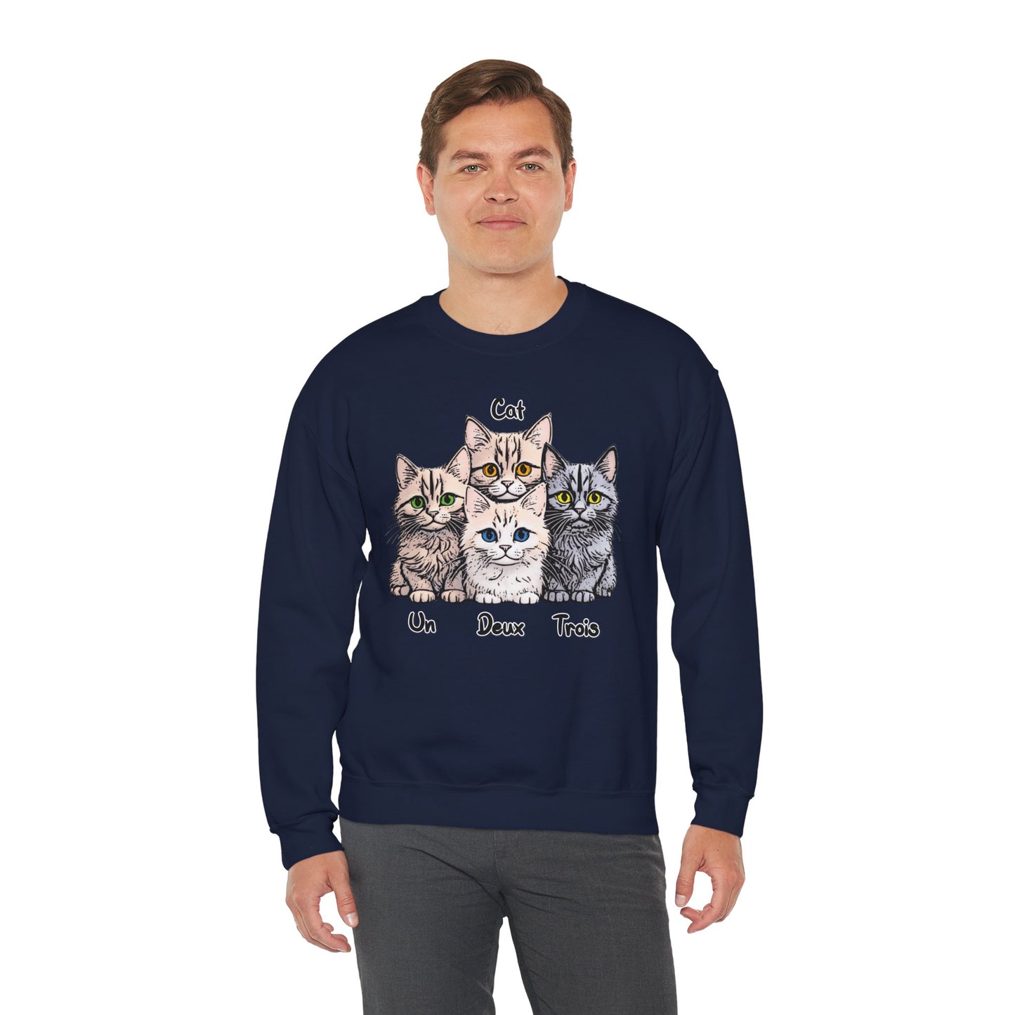 Un, Deux, Trois, Cat: Purrfect Counting Cuteness - Cat Lover Crewneck Sweatshirt, Cozy Pet Sweatshirt, Gift for Cat Owners, Cute Animal Apparel, Cat-Themed Fashion