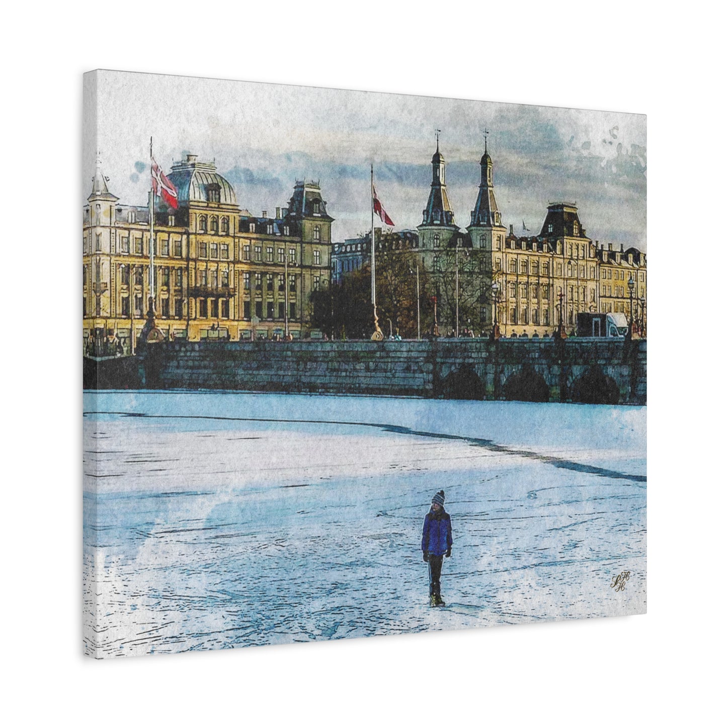 'Winter on 'The Lakes' Copenhagen - Canvas Print Watercolor Art