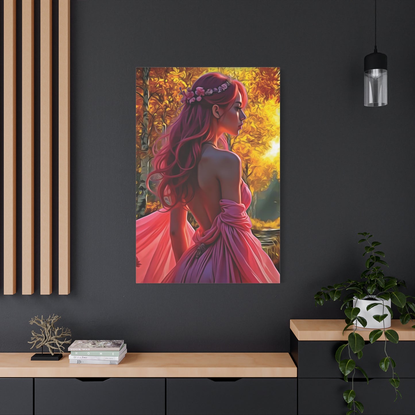 Beauty in Pink – Elegance Blossoms in Autumn Light - Stretched Canvas Art Piece, Elegant Home Decor, Wall Art, Modern Art Display, Gift for Art Lovers, Perfect for Any Occasion