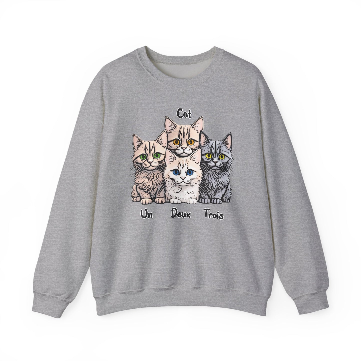 Un, Deux, Trois, Cat: Purrfect Counting Cuteness - Cat Lover Crewneck Sweatshirt, Cozy Pet Sweatshirt, Gift for Cat Owners, Cute Animal Apparel, Cat-Themed Fashion