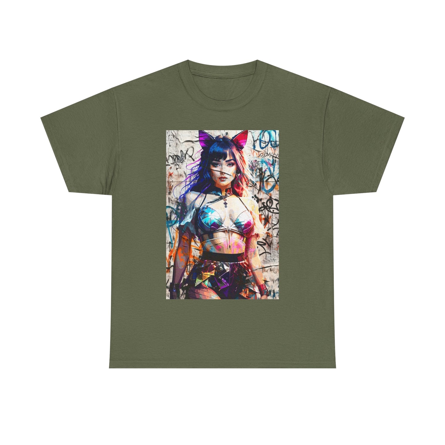 Graphic Tee - Prismatic Feline Enchantress Anime-Inspired Art Shirt