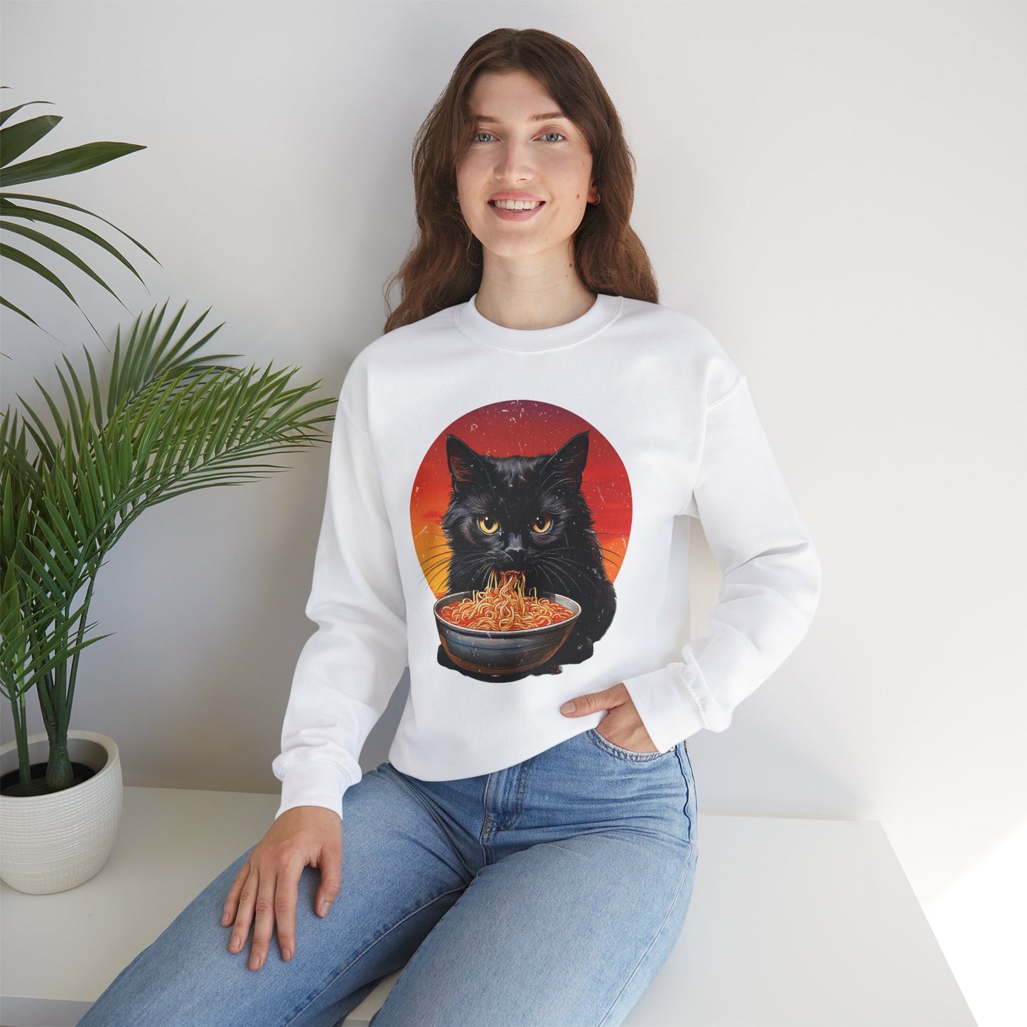 Ramen Cat - Cozy Cat Lover's Crewneck Sweatshirt - Purrfect for Foodies
