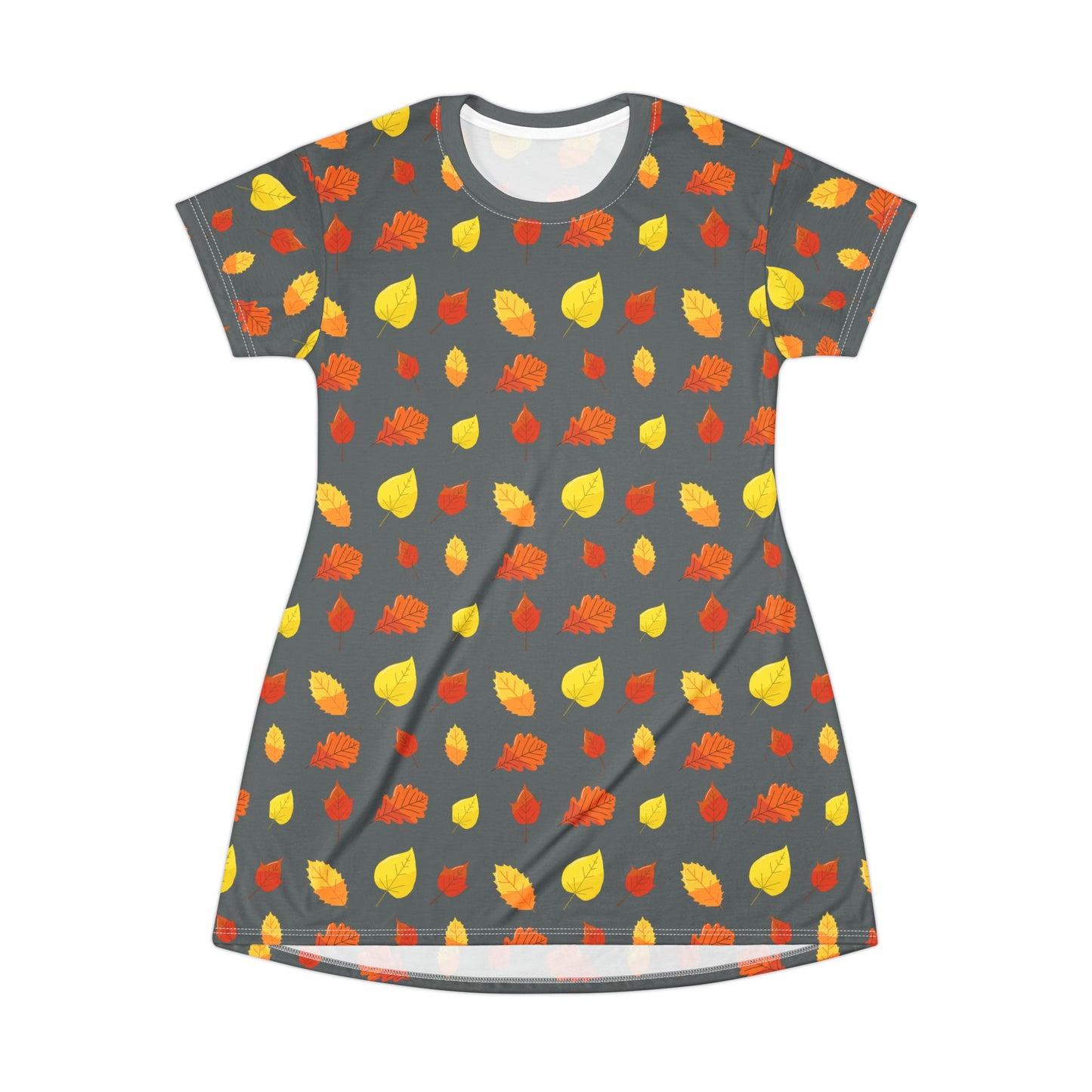 Colorful Leaf T-Shirt Dress - Vibrant Nature Pattern