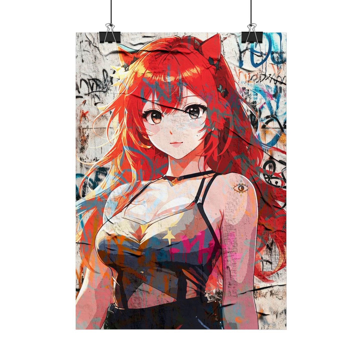 Vibrant Anime Poster – "Beautiful Redhead Catgirl" Edgy Art Print for Home Decor