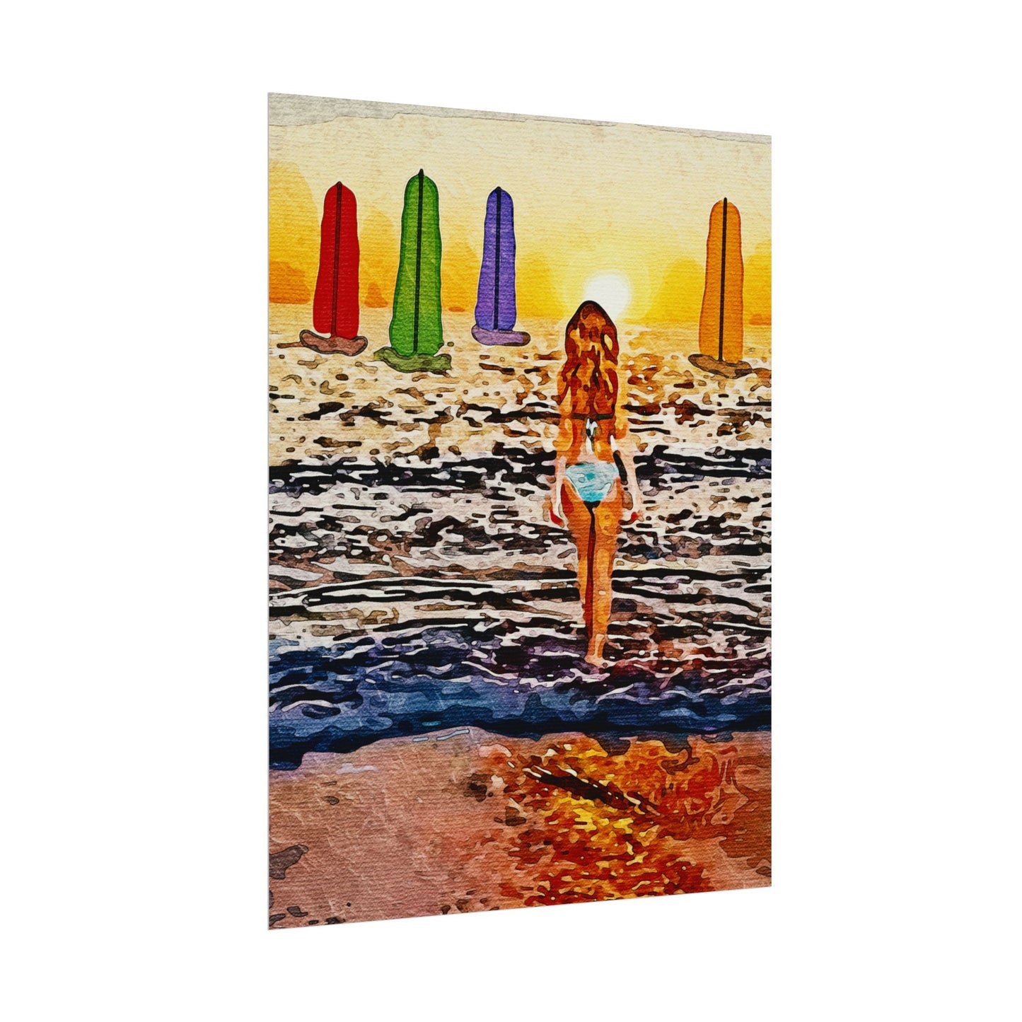 "Chasing Horizons: A Sunset Journey of Hope and Serenity Beyond the Waves" - Beach-Themed Rolled Posters, Decorative Wall Art, Summer Decor, Coastal Vibe, Surfing Gift, Ocean Sunset Print