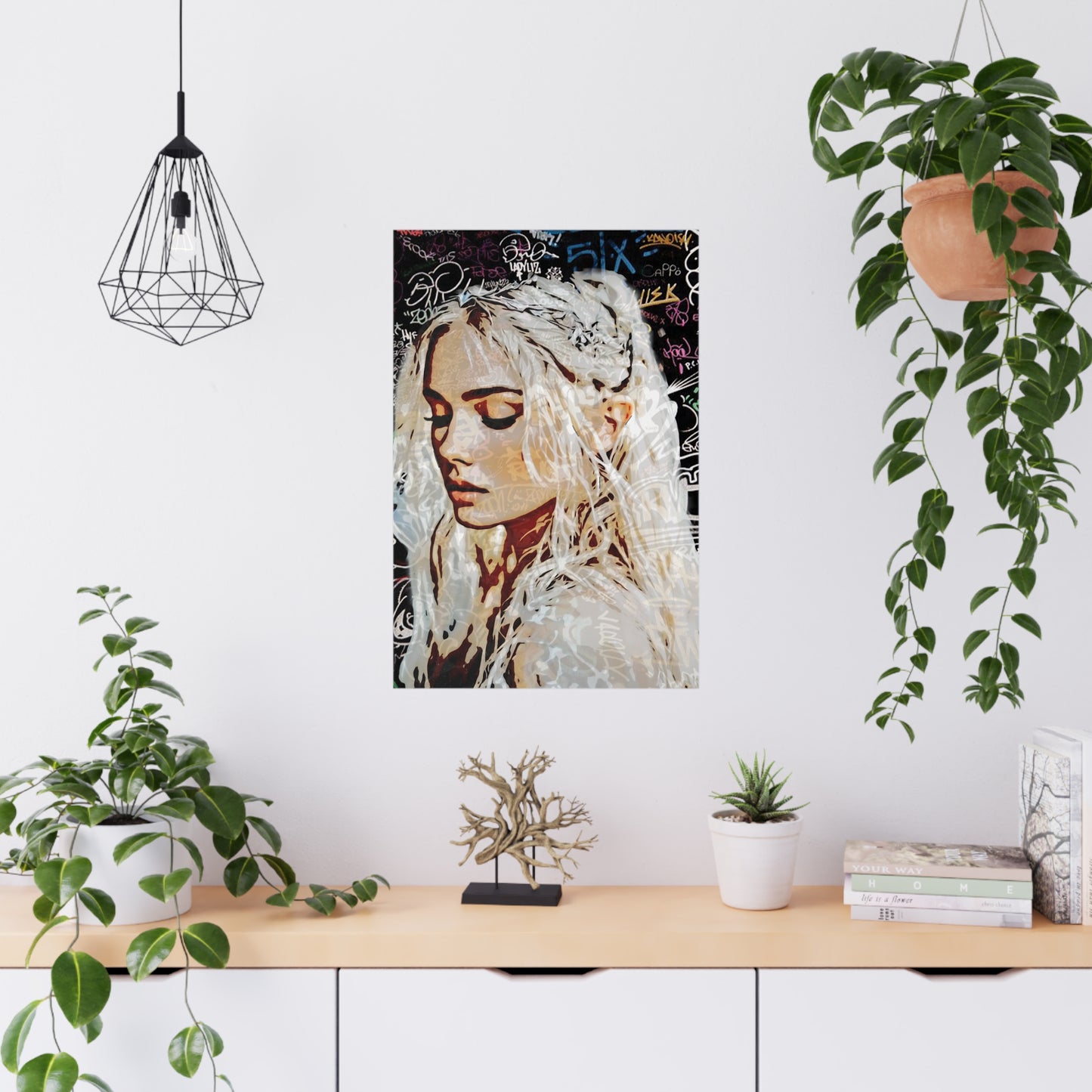 "Urban Dreams: Street Art Portrait of Hope and Beauty Emerging from City's Creative Soul" - Artistic Matte Poster for Home Decor, Aesthetic Wall Art, Gift for Her, Trendy Room Decoration, Stylish Artwork