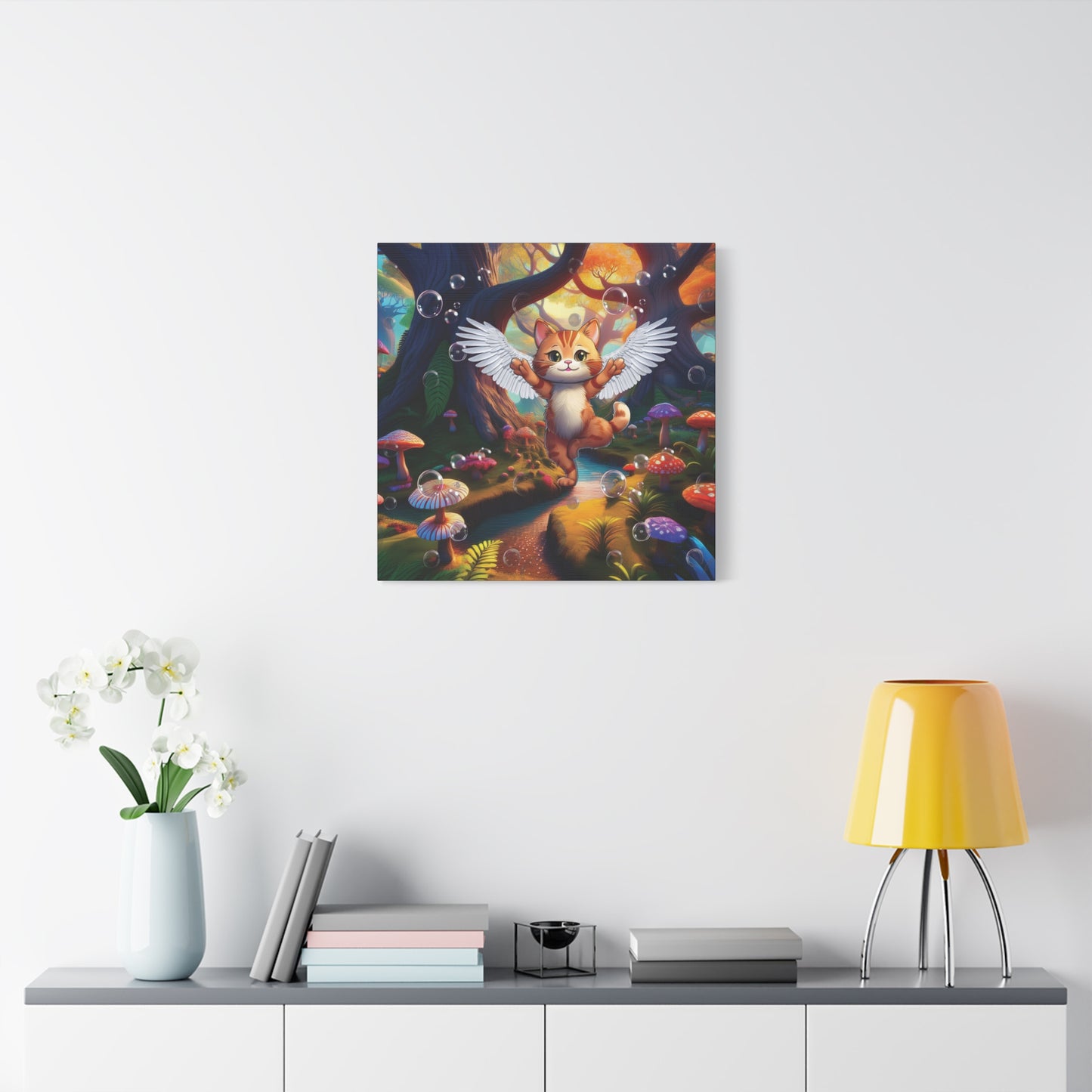 Winged Whiskers: Fantasy Cat's Magical Adventure - Canvas Print