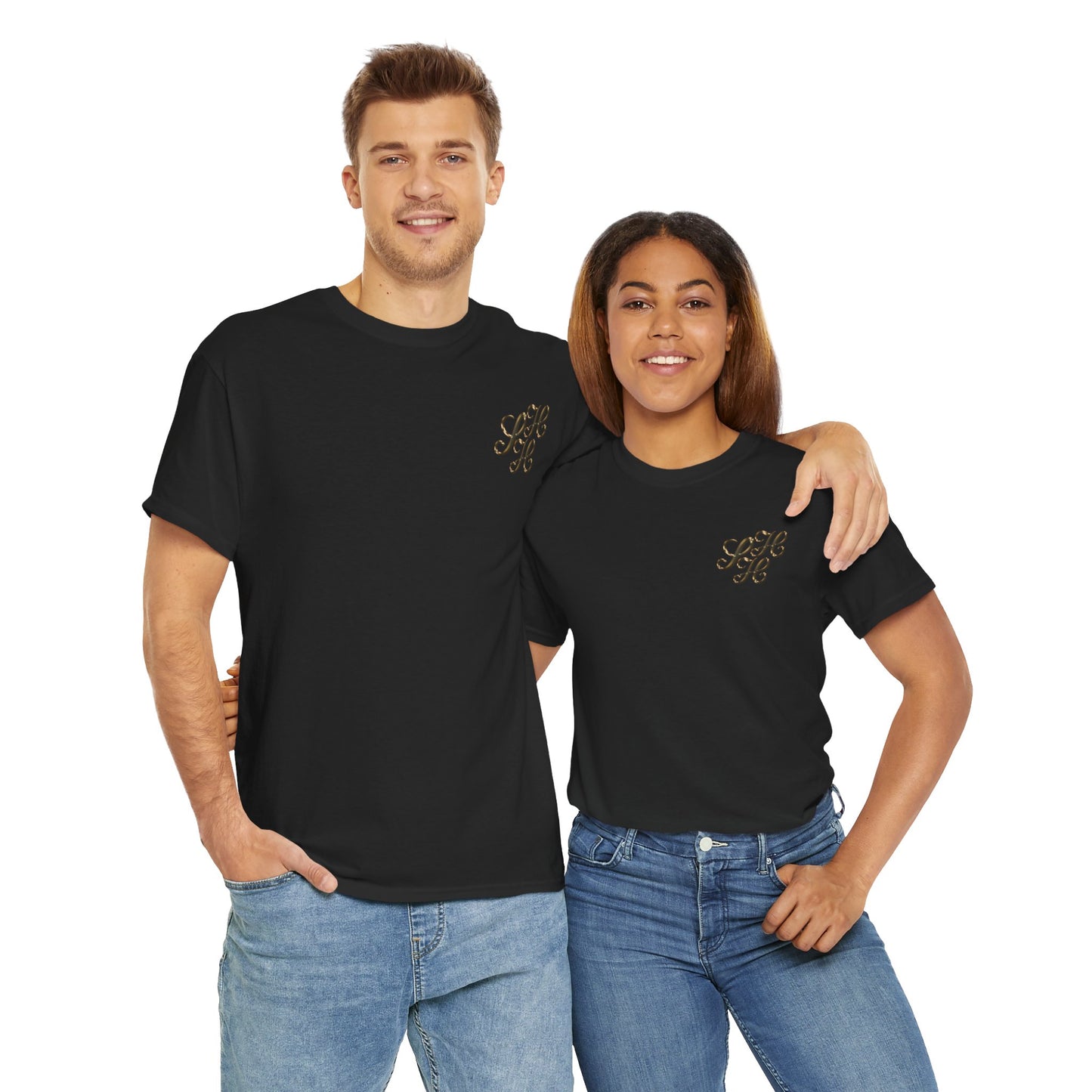 Unisex Tee - Golden Scandi Home Heaven Logo - Decorative Design