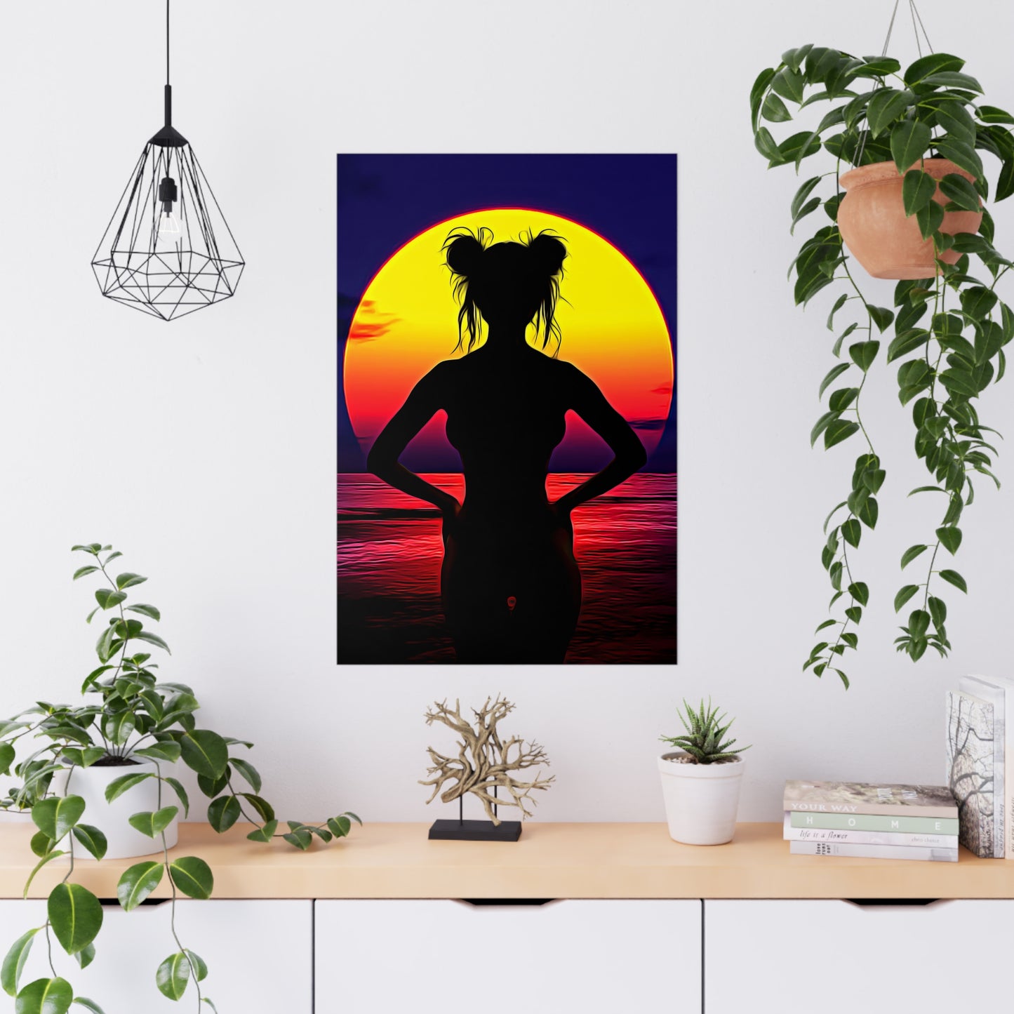 Solar Silhouette: Embrace Inner Strength in the Golden Sunset Glow - Sunset Silhouette Matte Poster, Art Print for Home Decor, Aesthetic Wall Art, Beach Vibe Decor, Gift for Art Lovers