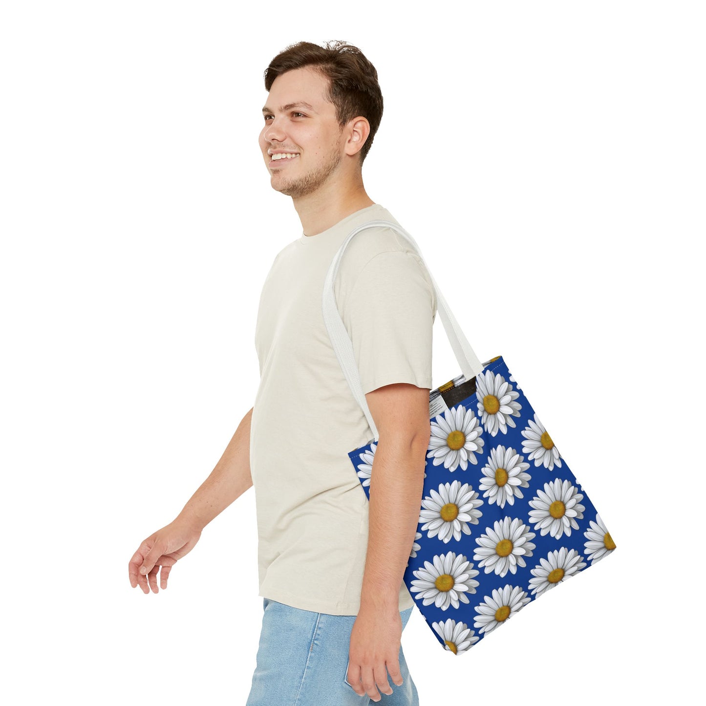Daisy Tote Bag - White Floral Design Summer Fashion Accessory