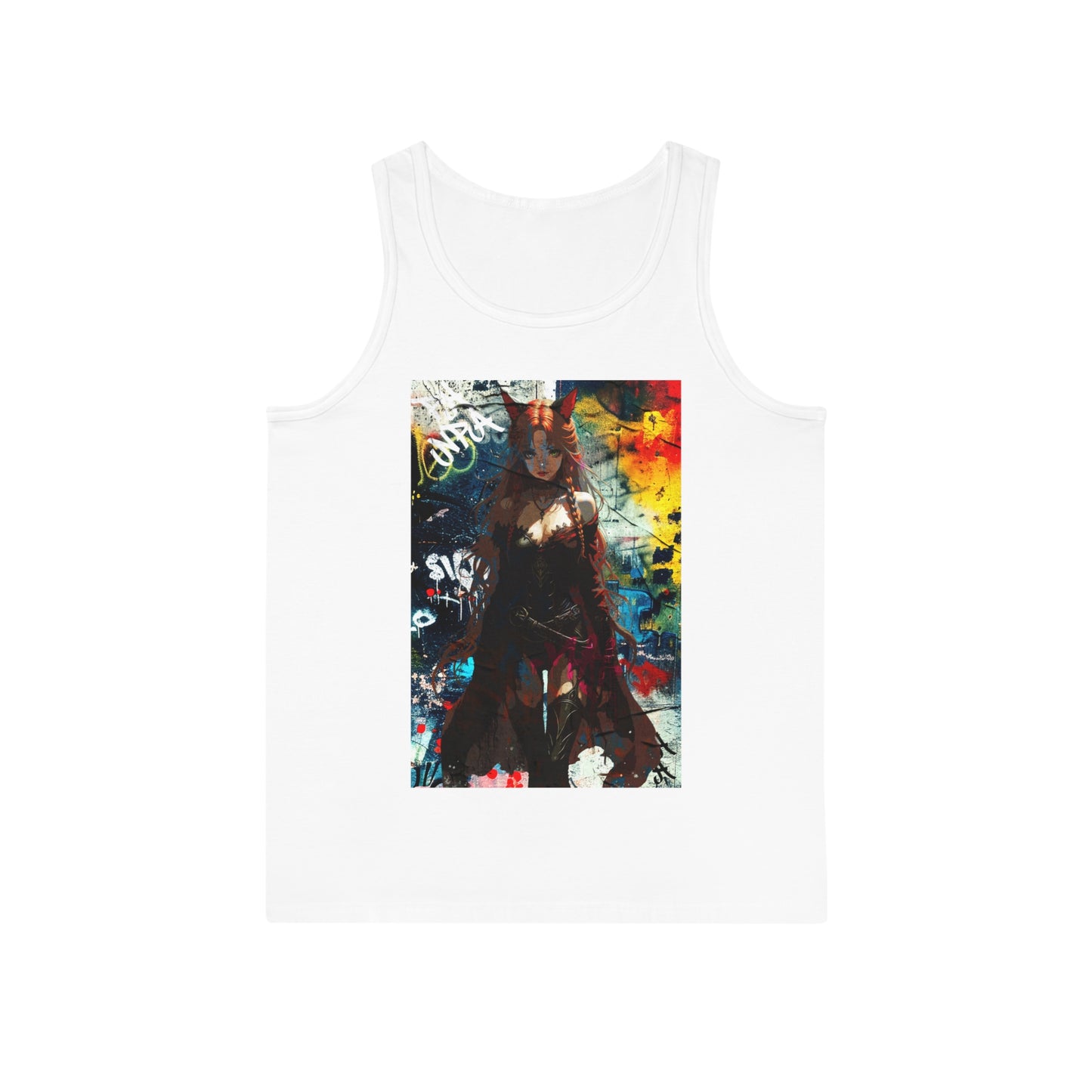 Warrior Anime Catgirl – Urban Fantasy Power on Canvas & Poster - Vibrant Art Tank Top | Unisex Softstyle™ | Cool Summer Wear, Festival Outfit, Casual Fashion, Unique Gift Idea, Comfortable Layering