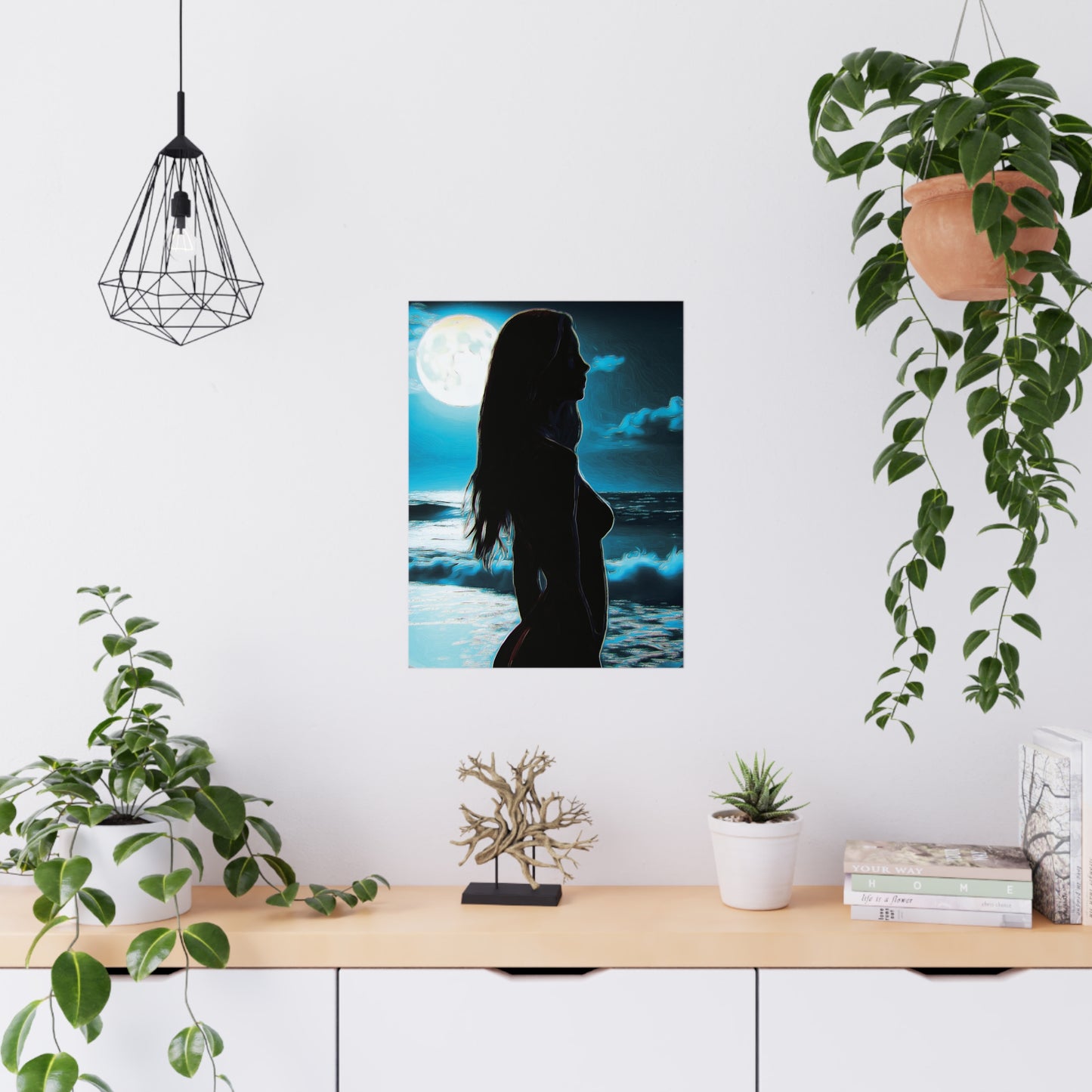Moonlit Reflections – Serenity, Strength & Ocean Calm in One Magical Moment 🌊🌕 - Moonlit Silhouette Matte Poster, Bedroom Decor, Nighttime Art, Mystical Home Aesthetic, Gift for Art Lovers
