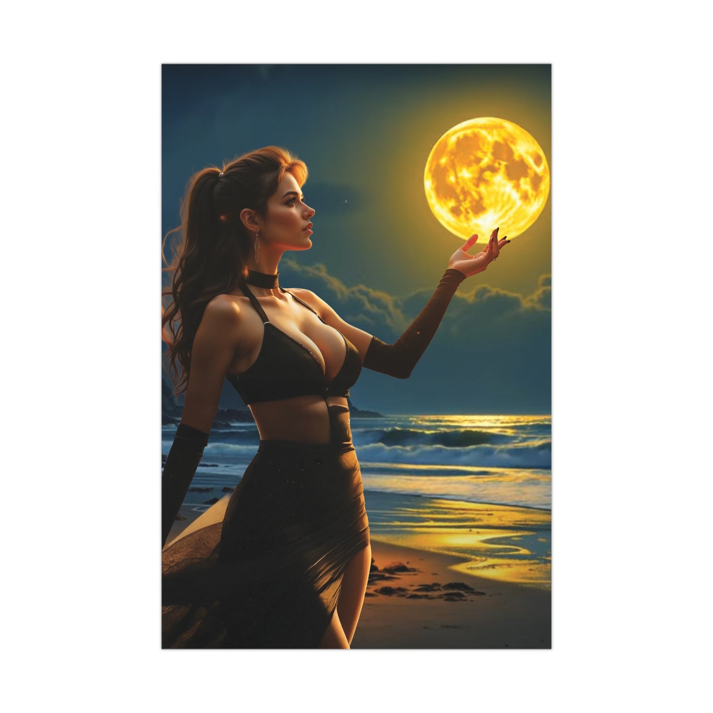 Moonlit Ambition – Reach for Your Celestial Dreams Poster- -Mystical Moonlight Matte Poster, Wall Art, Home Decor, Gift for Her, Enchanted Night Decor, Bedroom Wall Art