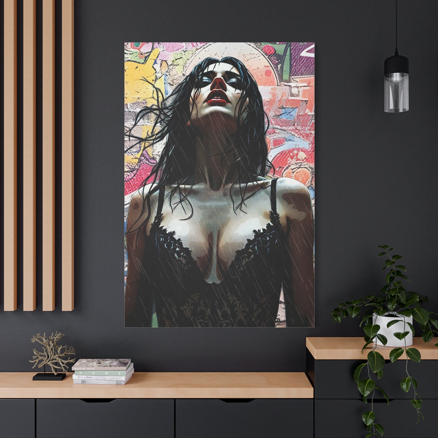 Rise Through the Storm: A Bold Expression of Strength, Passion, and Resilience in the Rain - Stretched Canvas Art Print, Wall Decor, Home Decor, Gift for Art Lovers, Modern Artwork, Contemporary Wall Art