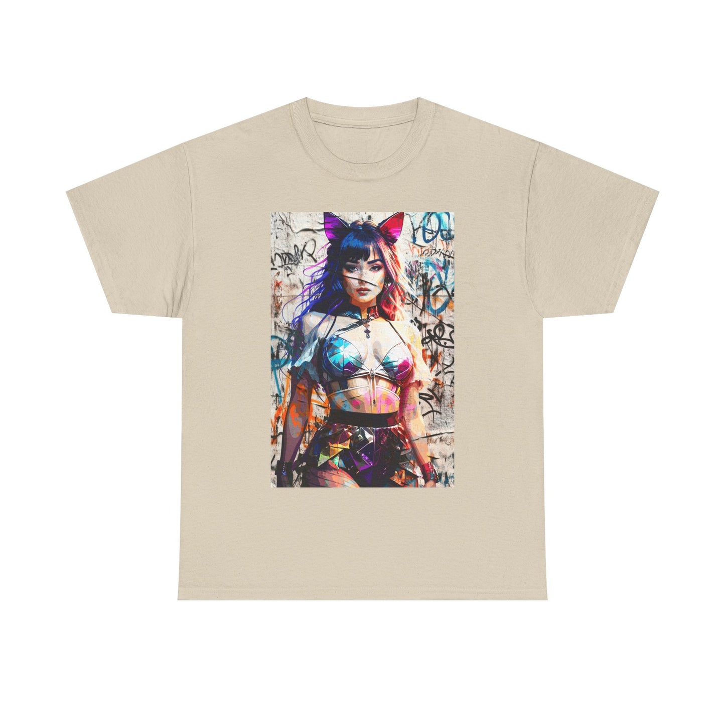 Graphic Tee - Prismatic Feline Enchantress Anime-Inspired Art Shirt