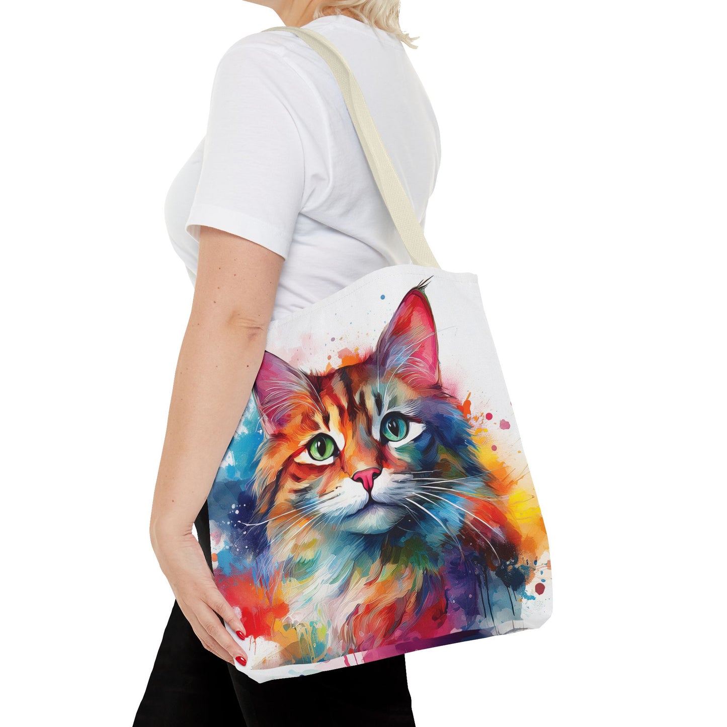 Colorful Tri-Color Cat Tote Bag: Pawsitive Vibes