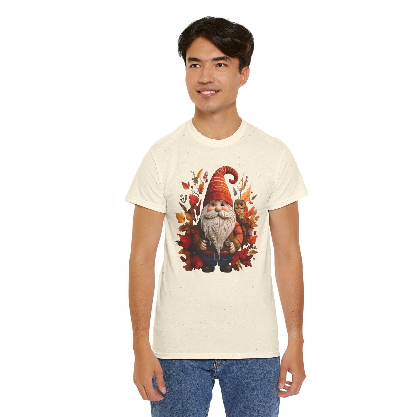 Gnome & Owl Autumn Harmony โ Cozy Magic for the Season ๐๐งก - Tee, Fall T-Shirt, Cozy Halloween Shirt, Pumpkin Spice Gift, Unisex Cotton Top