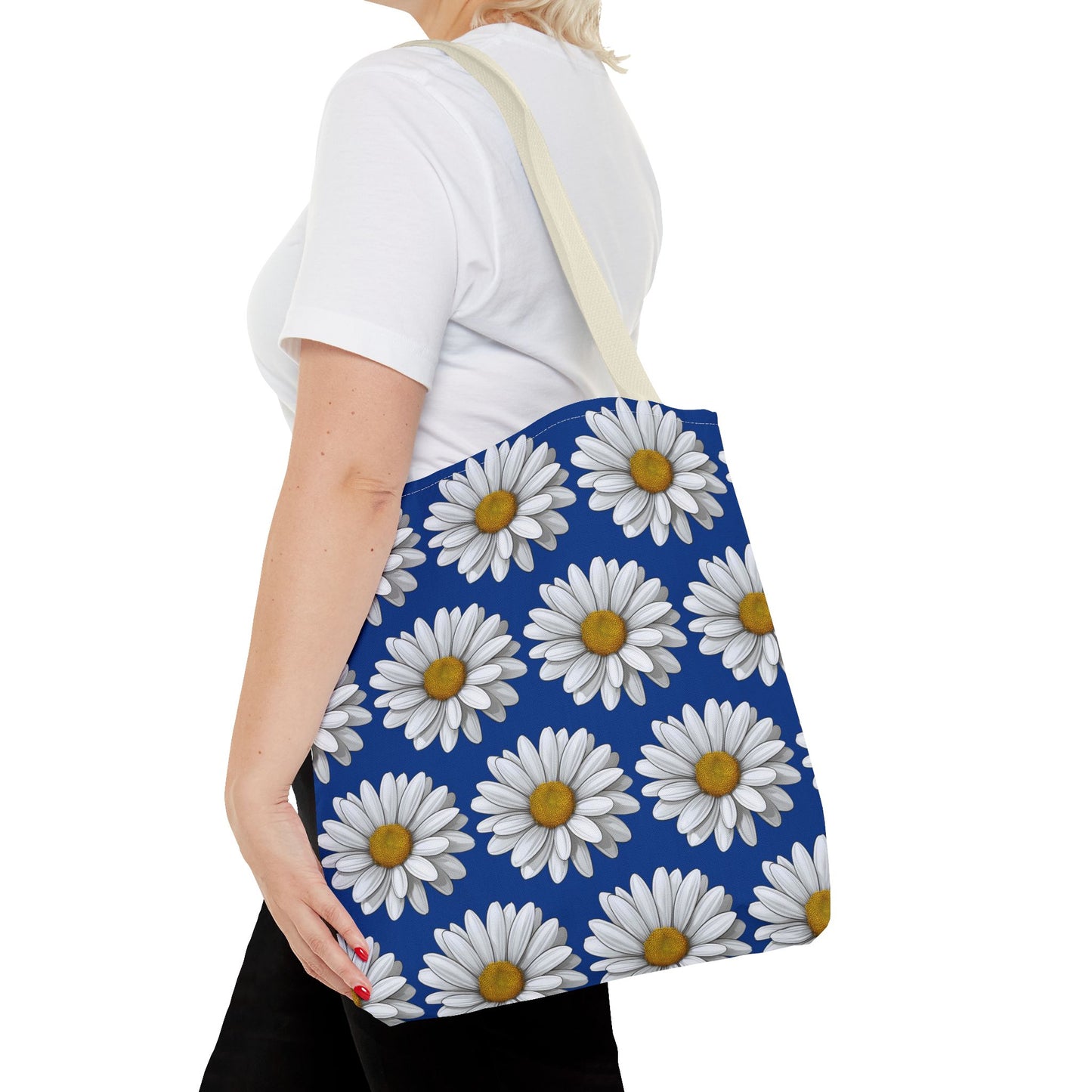 Daisy Tote Bag - White Floral Design Summer Fashion Accessory