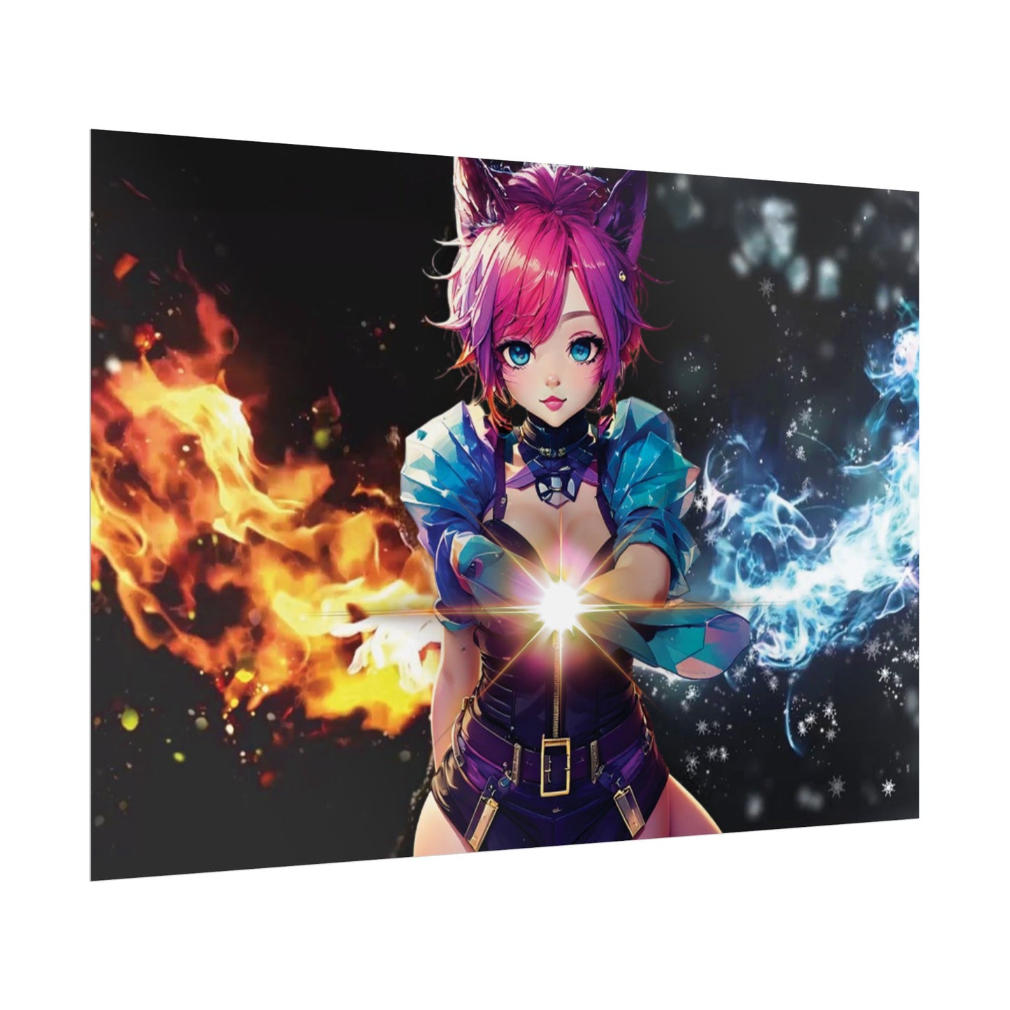 Canvas Print Elemental Balance: Flame & Frost Anime Fantasy Poster