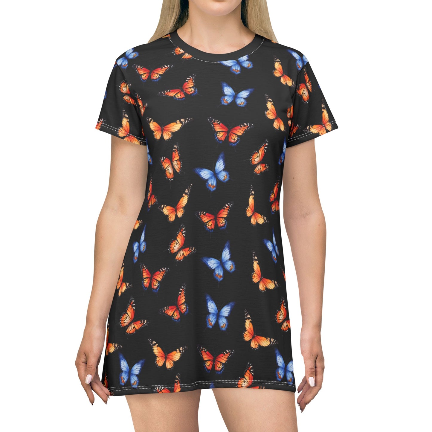 Butterfly T-Shirt Dress - Colorful Butterflies Print