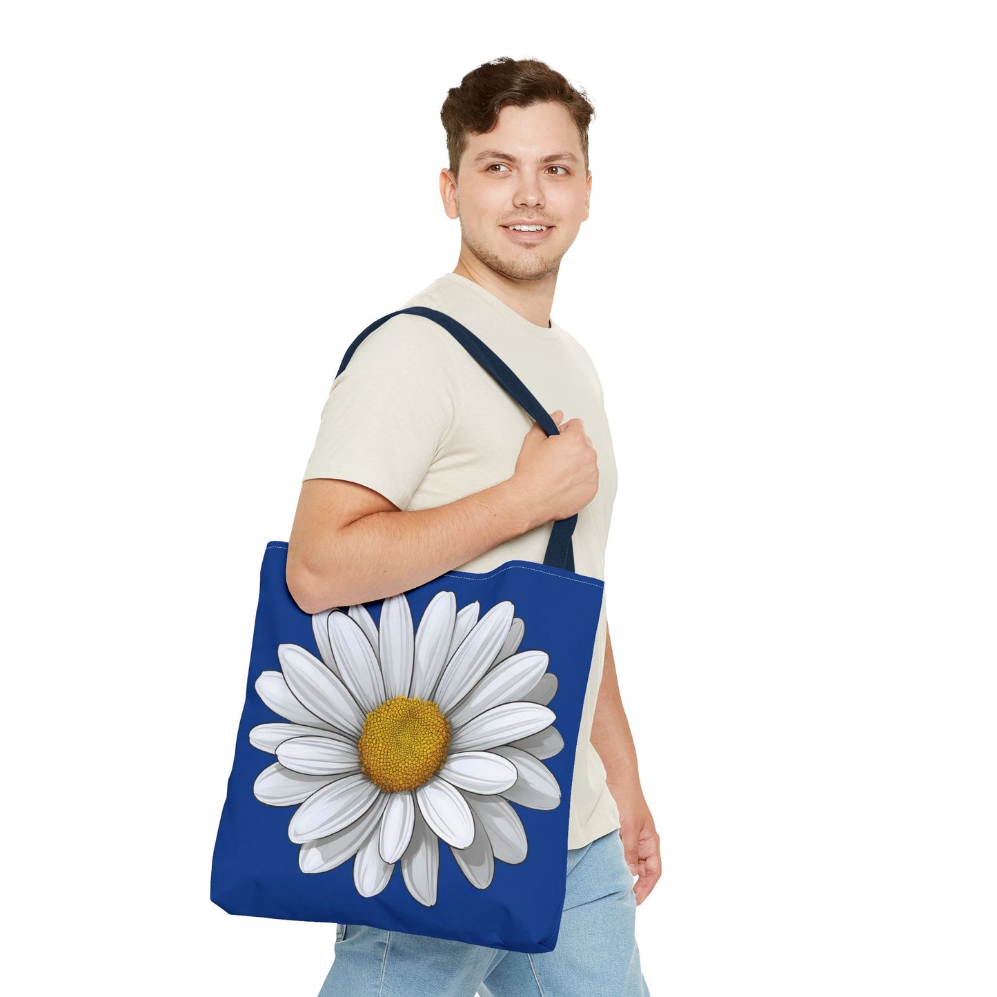 Daisy Tote Bag - White Floral Design Summer Fashion Accessory