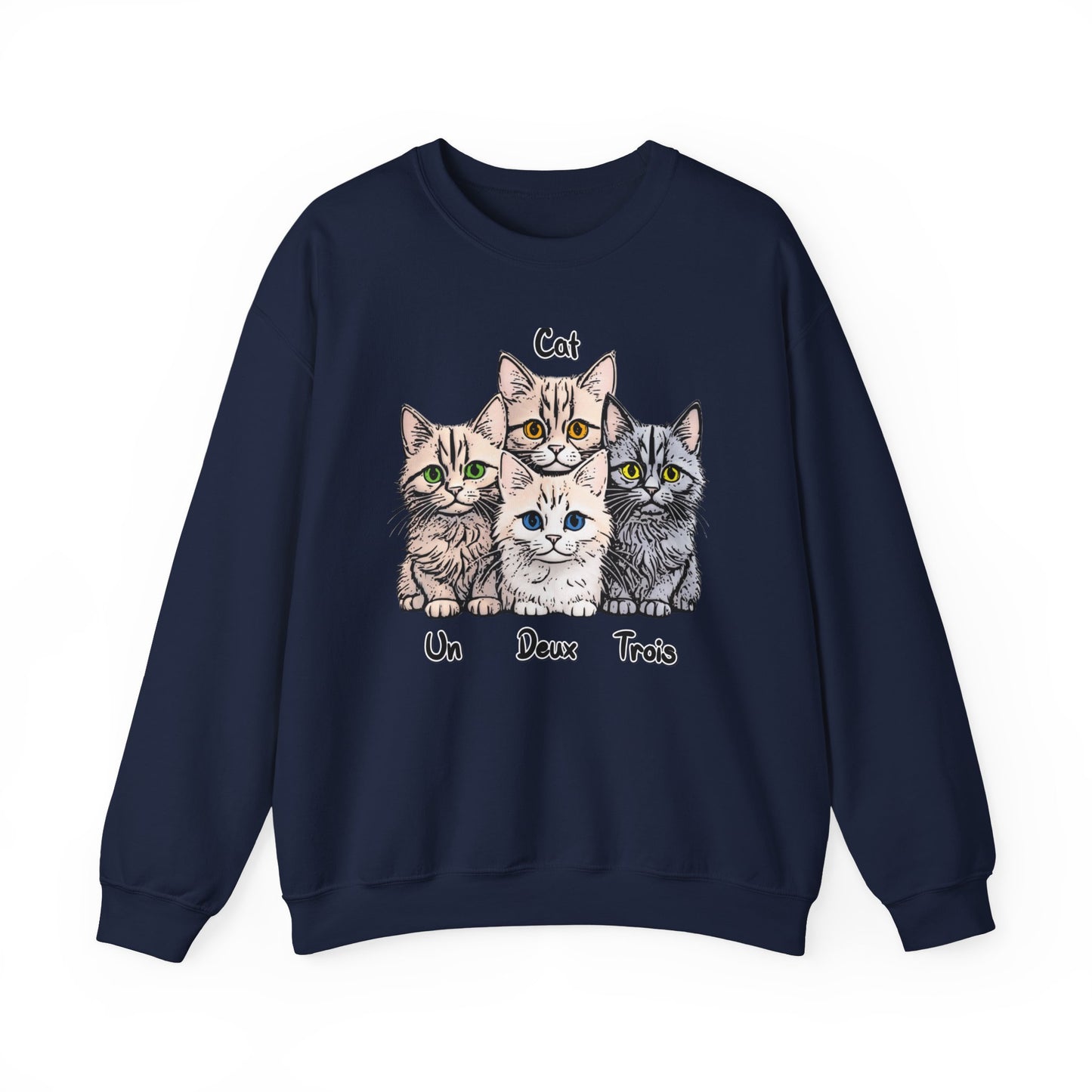 Un, Deux, Trois, Cat: Purrfect Counting Cuteness - Cat Lover Crewneck Sweatshirt, Cozy Pet Sweatshirt, Gift for Cat Owners, Cute Animal Apparel, Cat-Themed Fashion