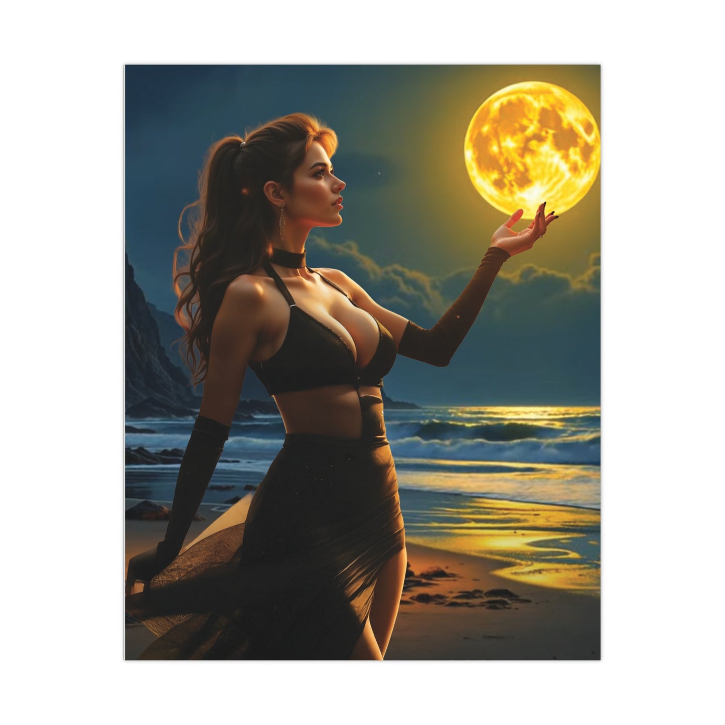 Moonlit Ambition – Reach for Your Celestial Dreams Poster- -Mystical Moonlight Matte Poster, Wall Art, Home Decor, Gift for Her, Enchanted Night Decor, Bedroom Wall Art