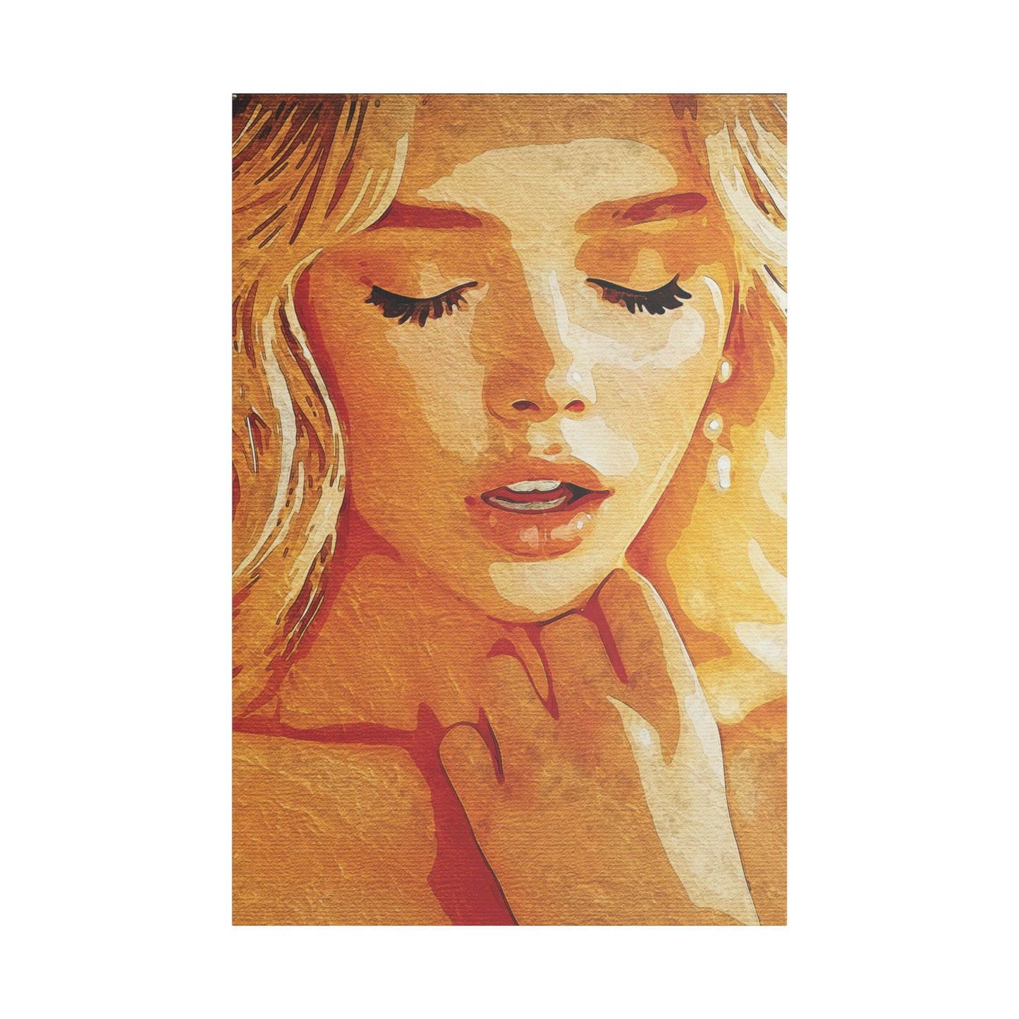 “Golden Reverie: The Serenity of a Soul in Stillness” - Elegant Satin Canvas Art Print, Home Decor Wall Artwork, Beautiful Portrait, Gift for Her, Modern Art Piece, Unique Wall Decoration