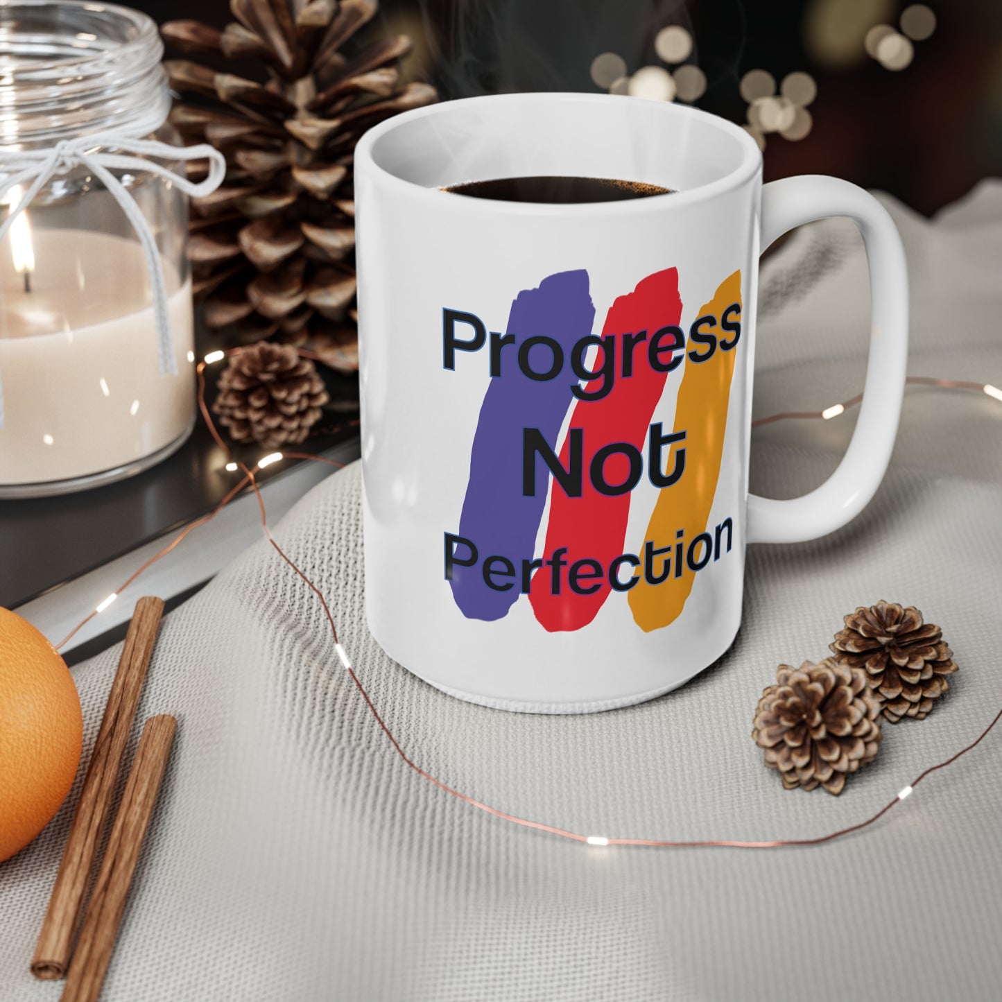 Wear the Win – Progress Is the Real Power 🌟🎨 - Motivational Ceramic Coffee Cups - Progress Not Perfection, Inspirational Mug, Gift for Coffee Lovers, Home Office Decor, Self-Care Reminder