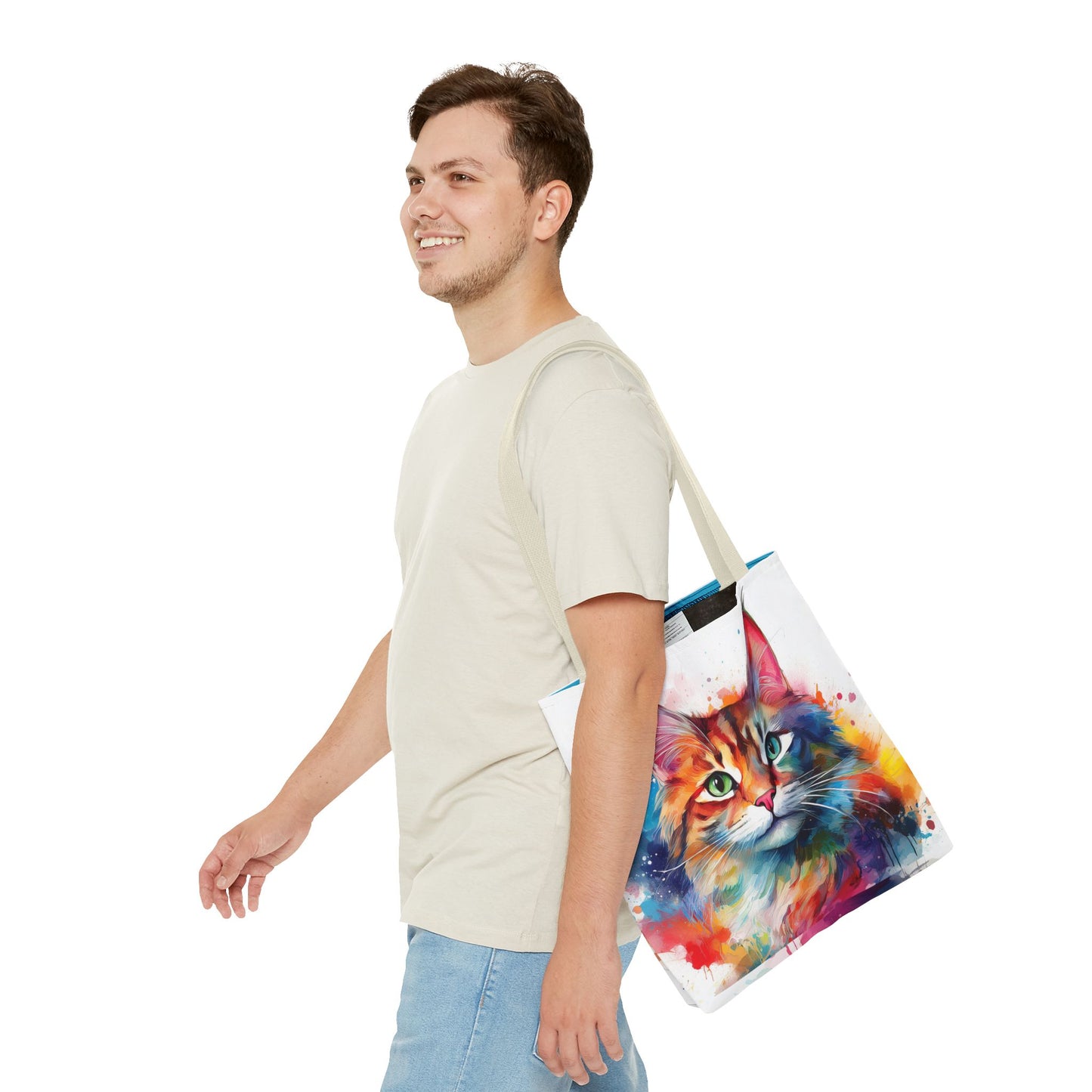 Colorful Tri-Color Cat Tote Bag: Pawsitive Vibes