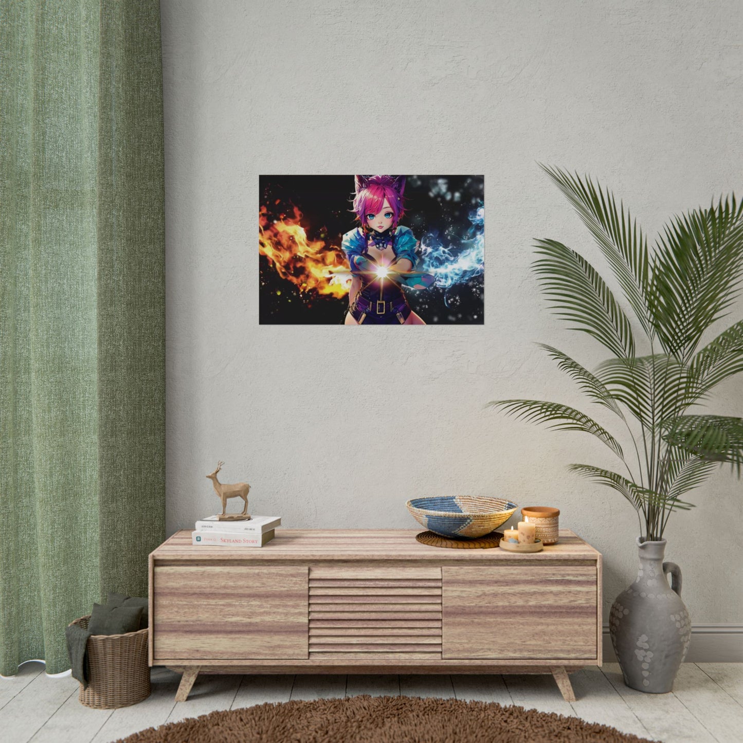 Canvas Print Elemental Balance: Flame & Frost Anime Fantasy Poster