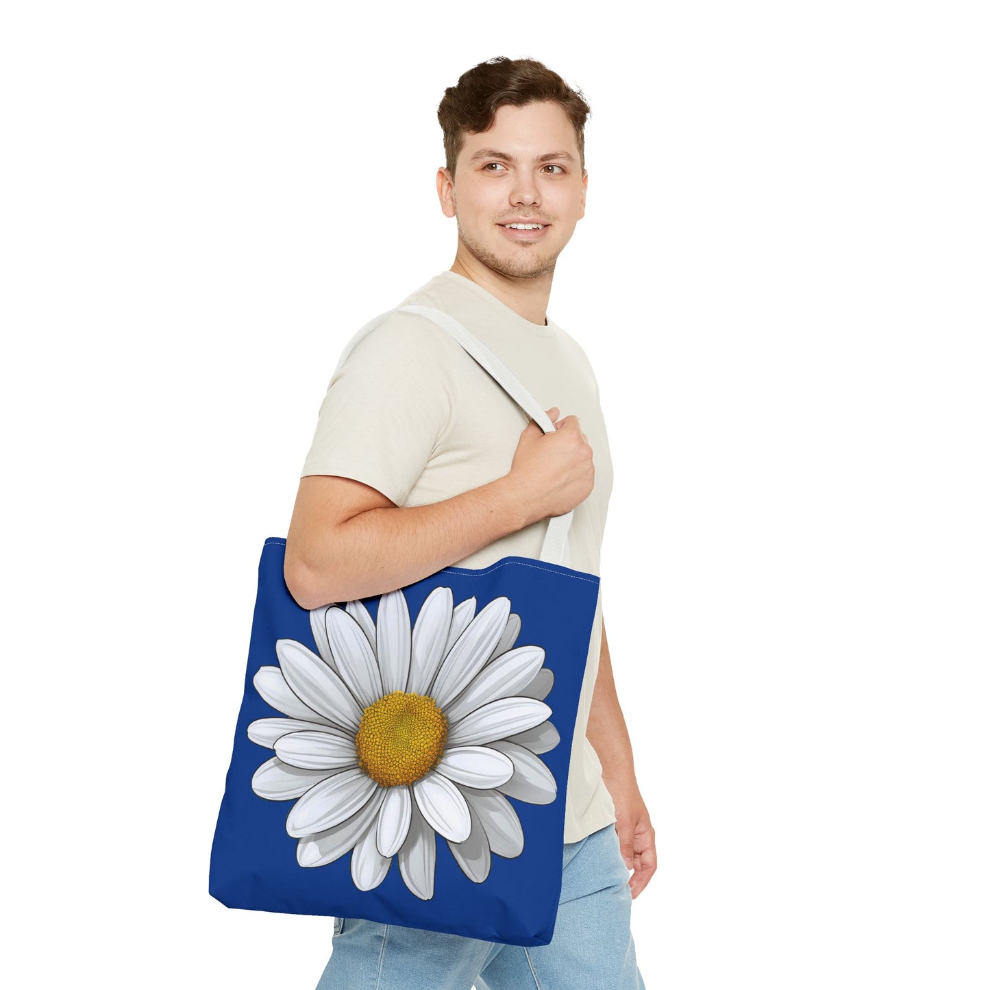 Daisy Tote Bag - White Floral Design Summer Fashion Accessory