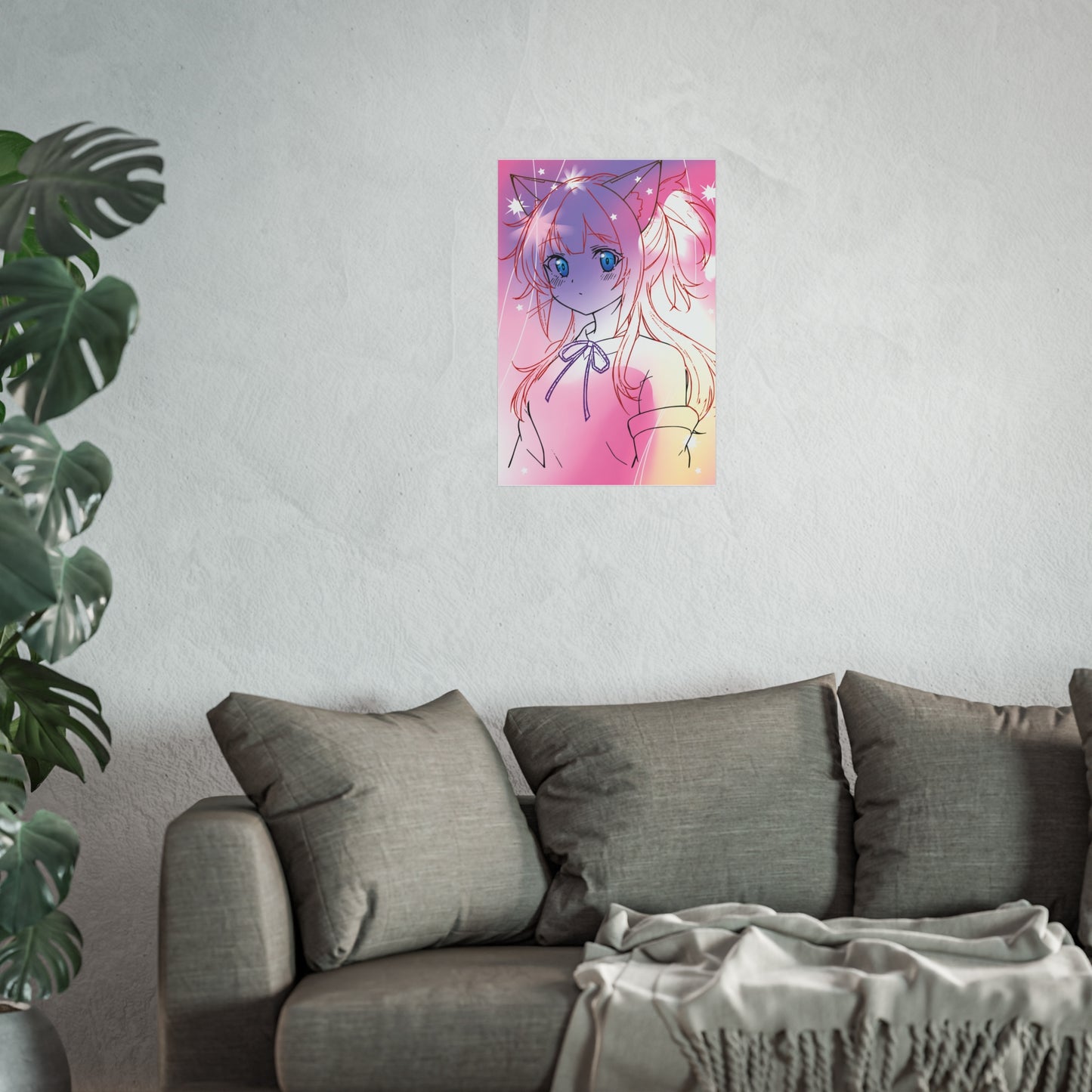 Whimsical Anime Fine Art Poster, Bedroom Wall Decor, Gift for Anime Lovers, Fantasy Art Print, Cute Home Aesthetic