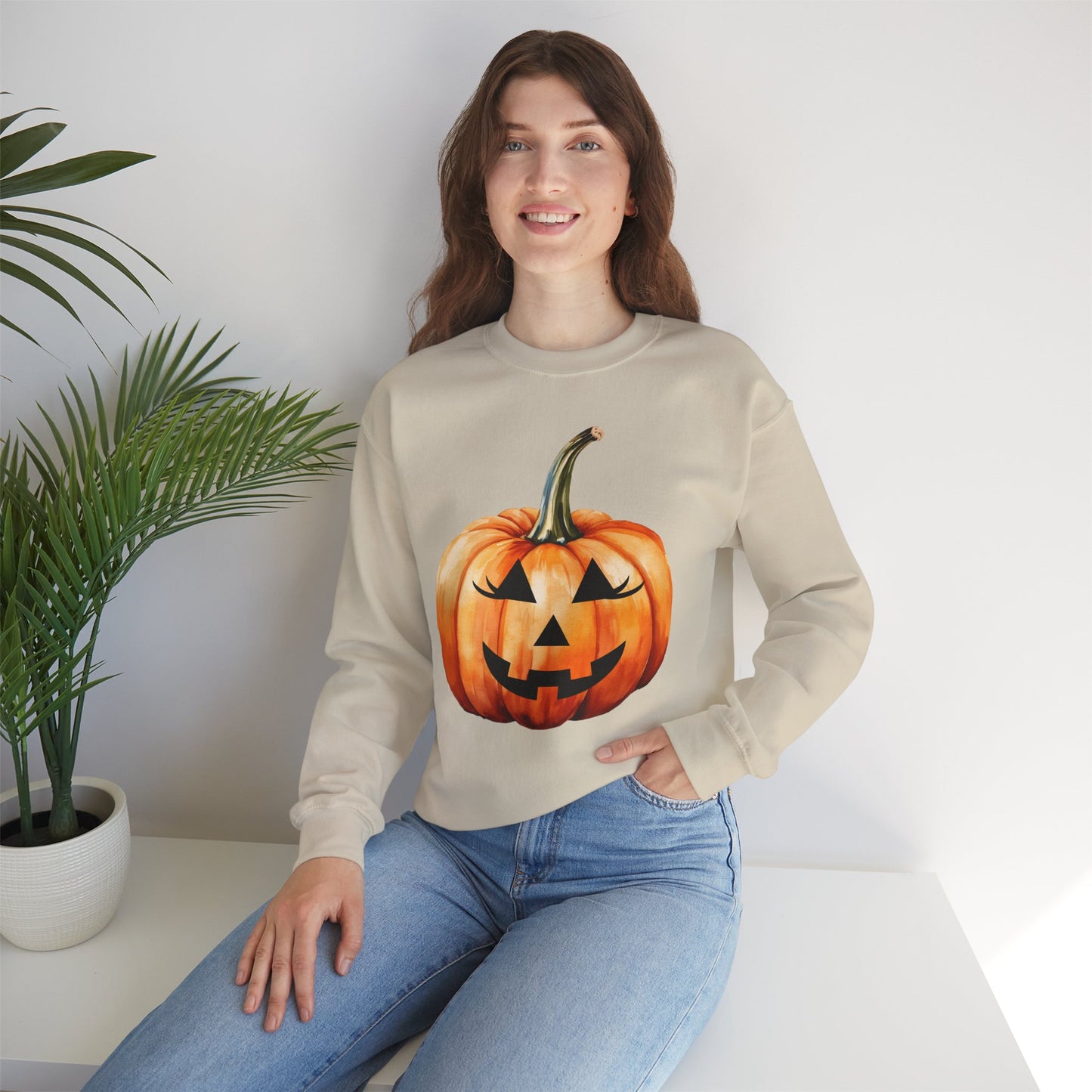 ๐ Embrace Autumn Magic - Pumpkin Bliss Collection for Cozy Season Vibes โจ - Halloween Pumpkin Crewneck Sweatshirt | Cozy Fall Fashion, Unisex Sweater, Casual Wear, Gift for Halloween Lovers, Autumn Style