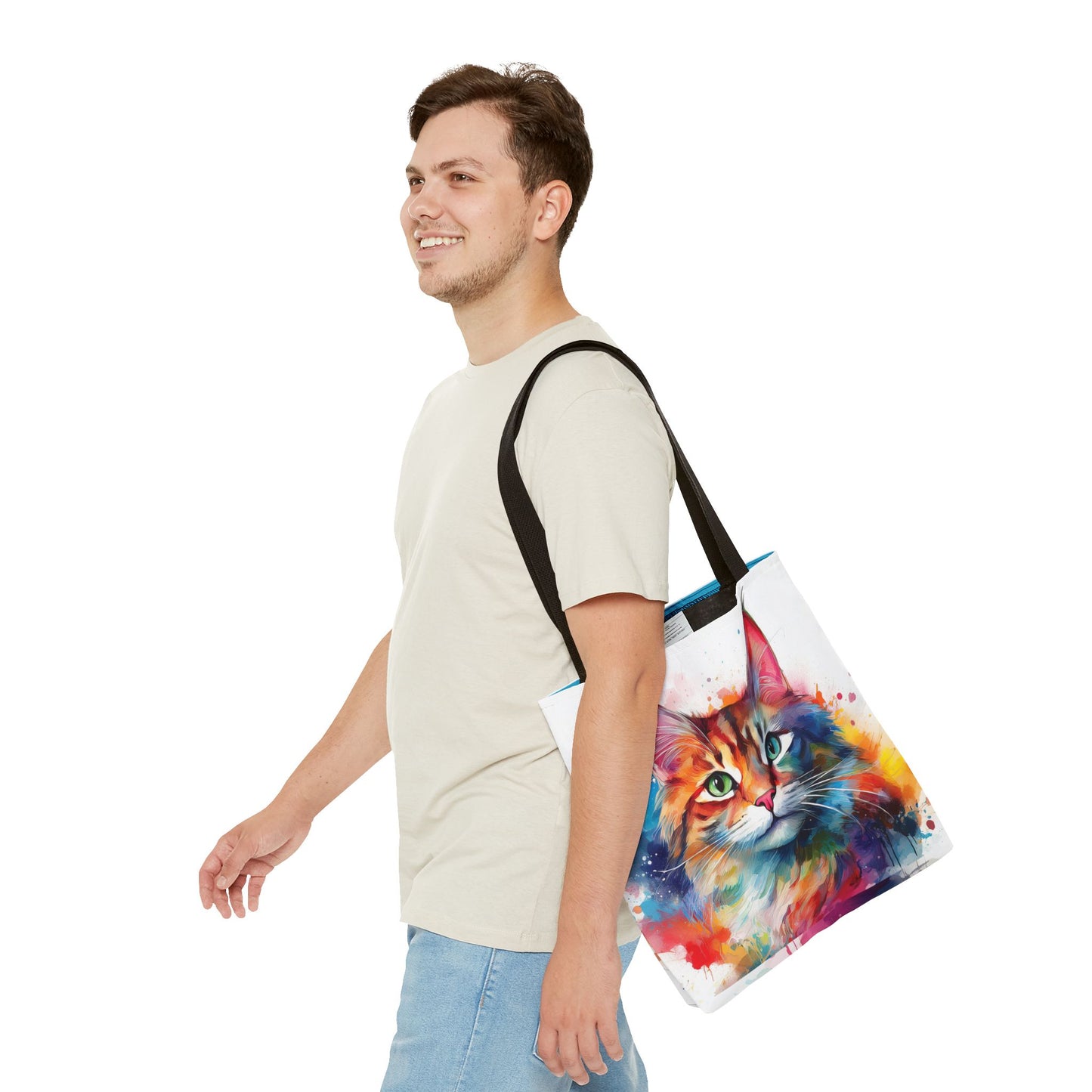 Colorful Tri-Color Cat Tote Bag: Pawsitive Vibes