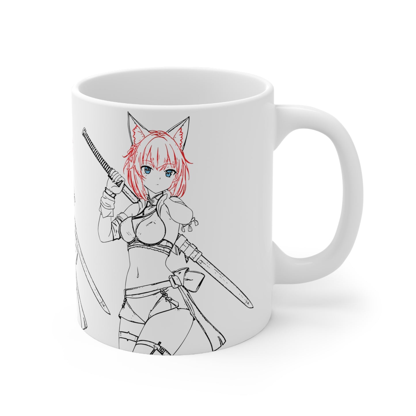 Blade & Whiskers: Unleash Courage and Cuteness with the Fierce Spirit of the Catgirl Warrior - Anime Warrior Ceramic Coffee Cups - Perfect for Gifts, Collectors, and Everyday Use, 11oz, 15oz